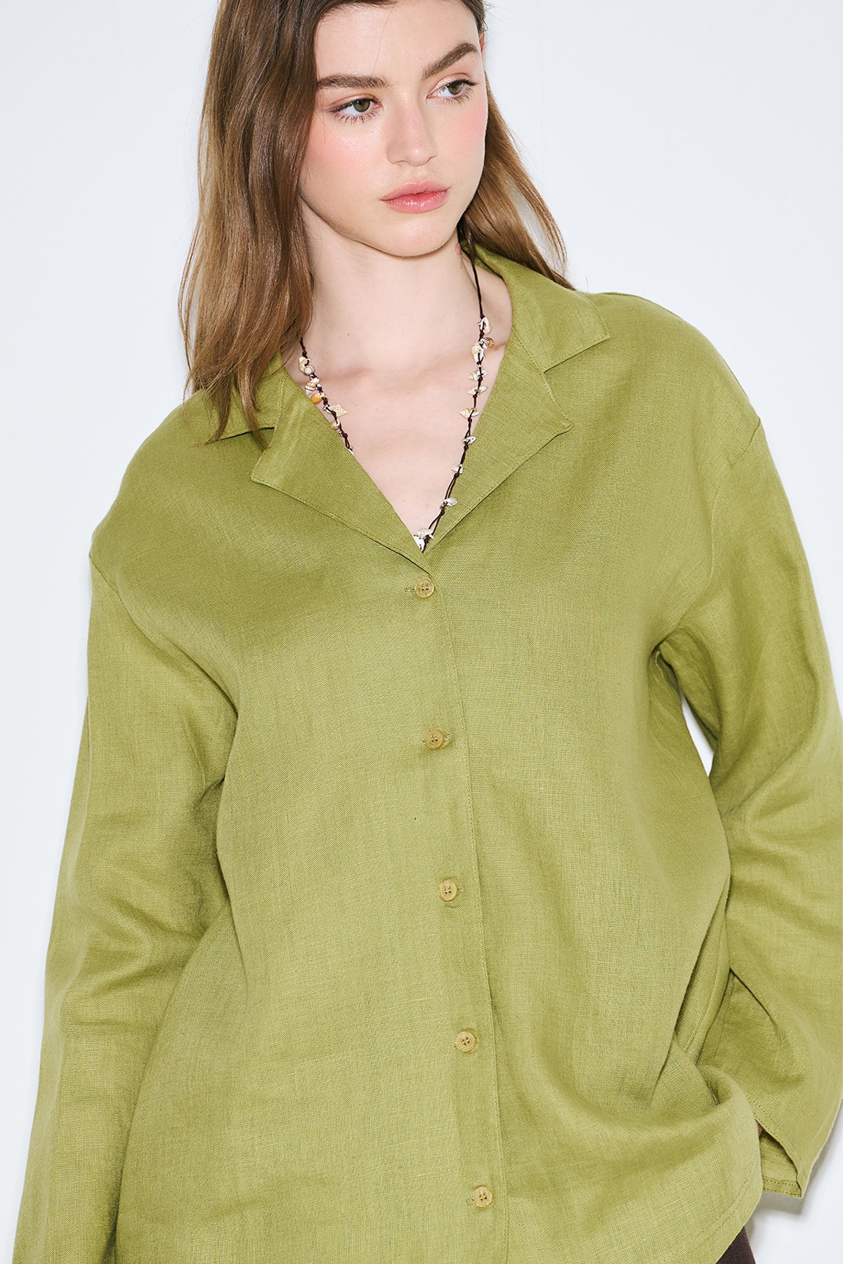 Linen Wide-Sleeve Shirt Apple Green - Image 6