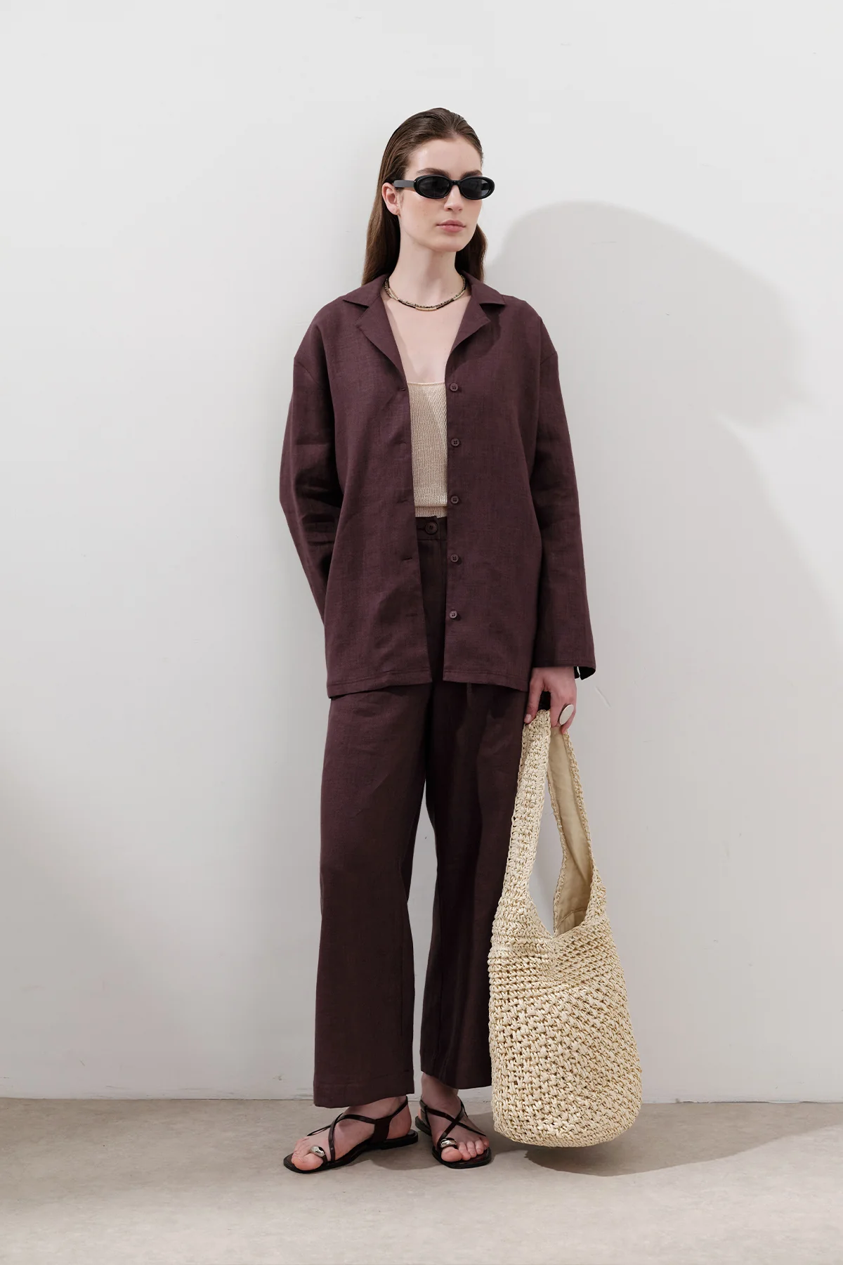 Linen Wide-Sleeve Shirt Damson - Image 3