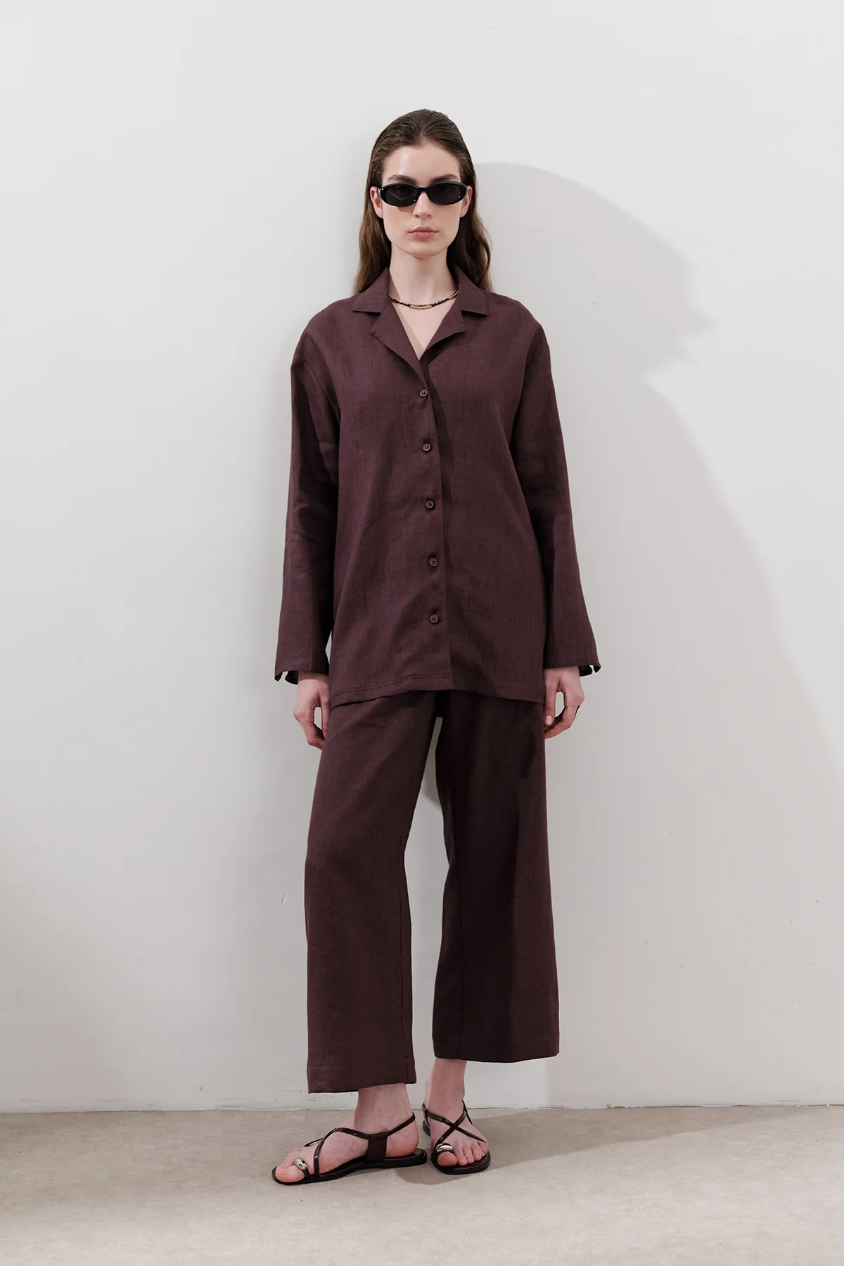 Linen Wide-Sleeve Shirt Damson - Image 6