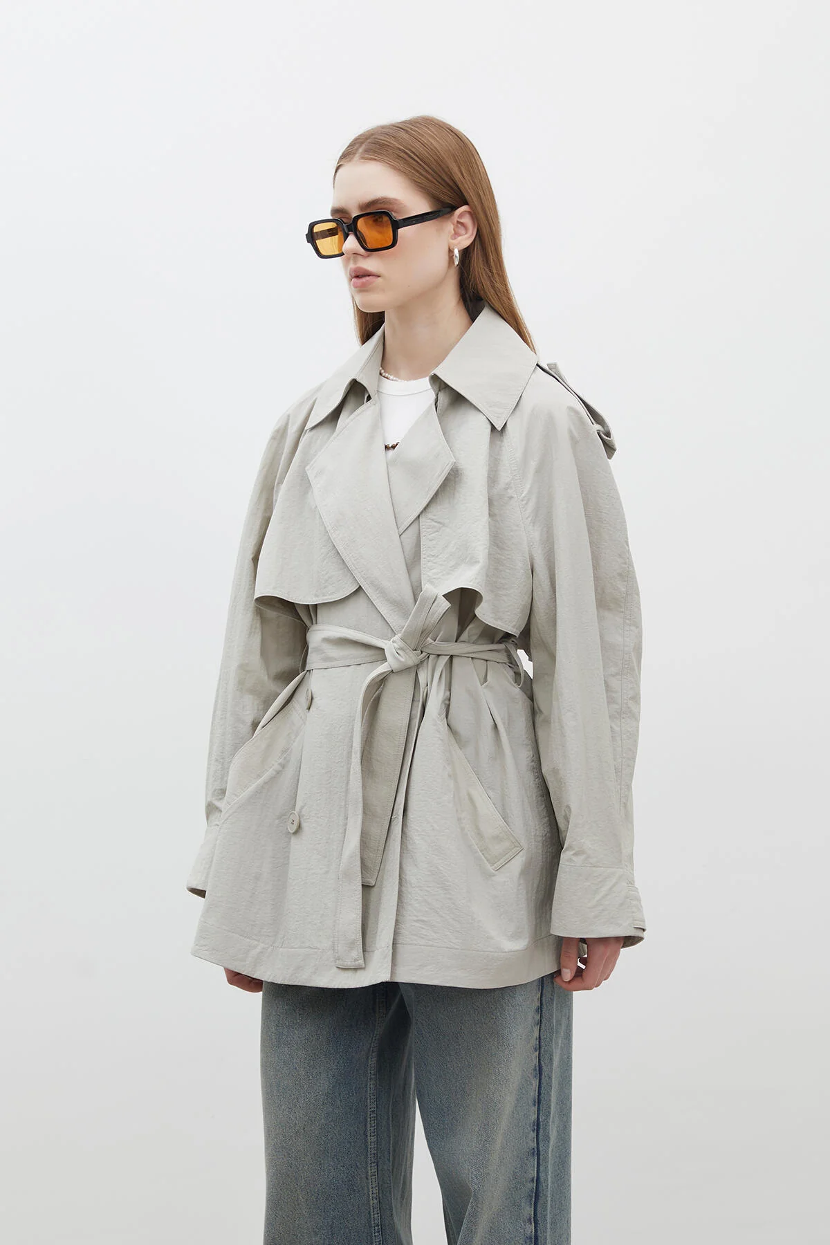 Lisbon Oversize Short Trench Coat Green - Image 5