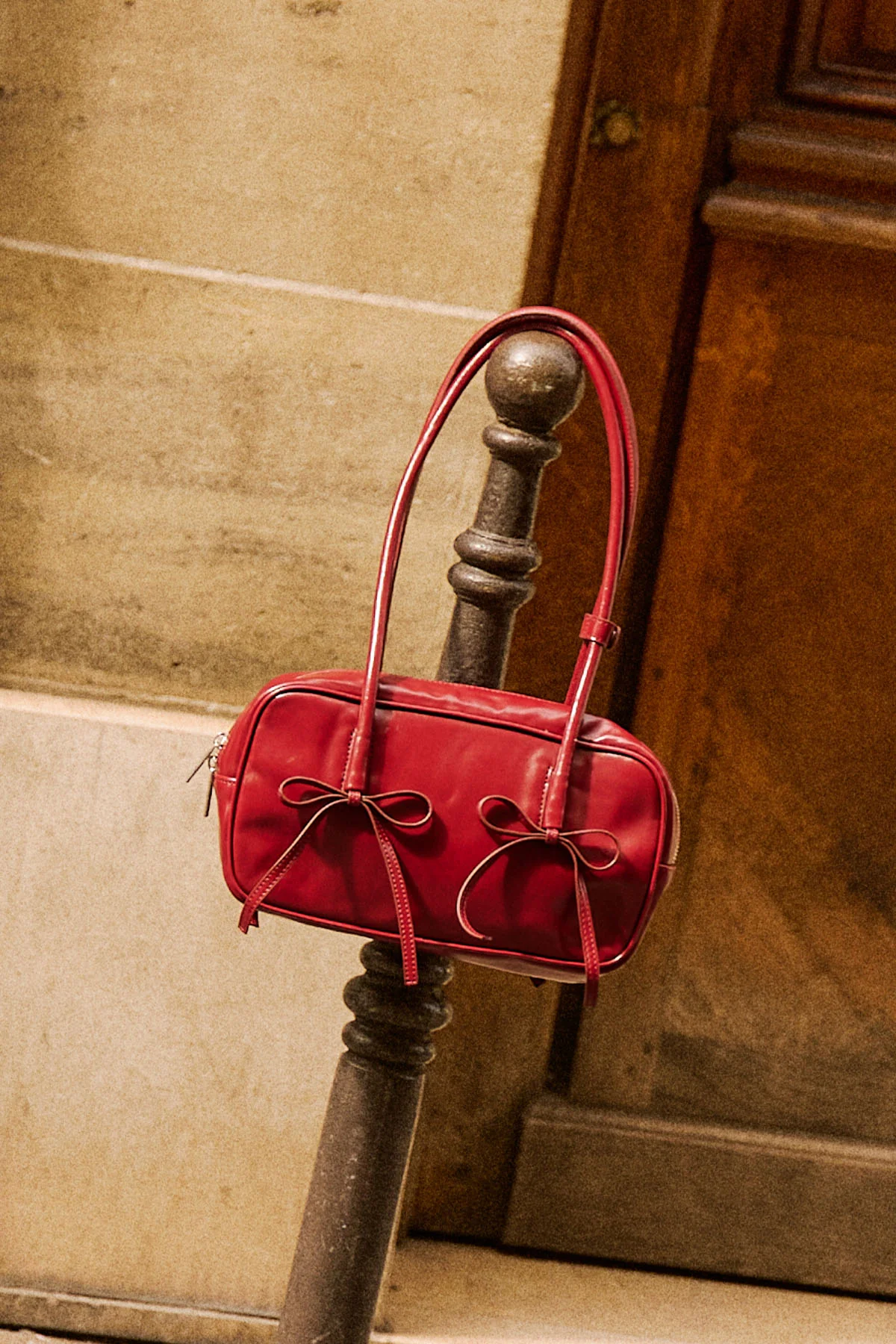 Lola Bow Baguette Bag Burgundy - Image 2
