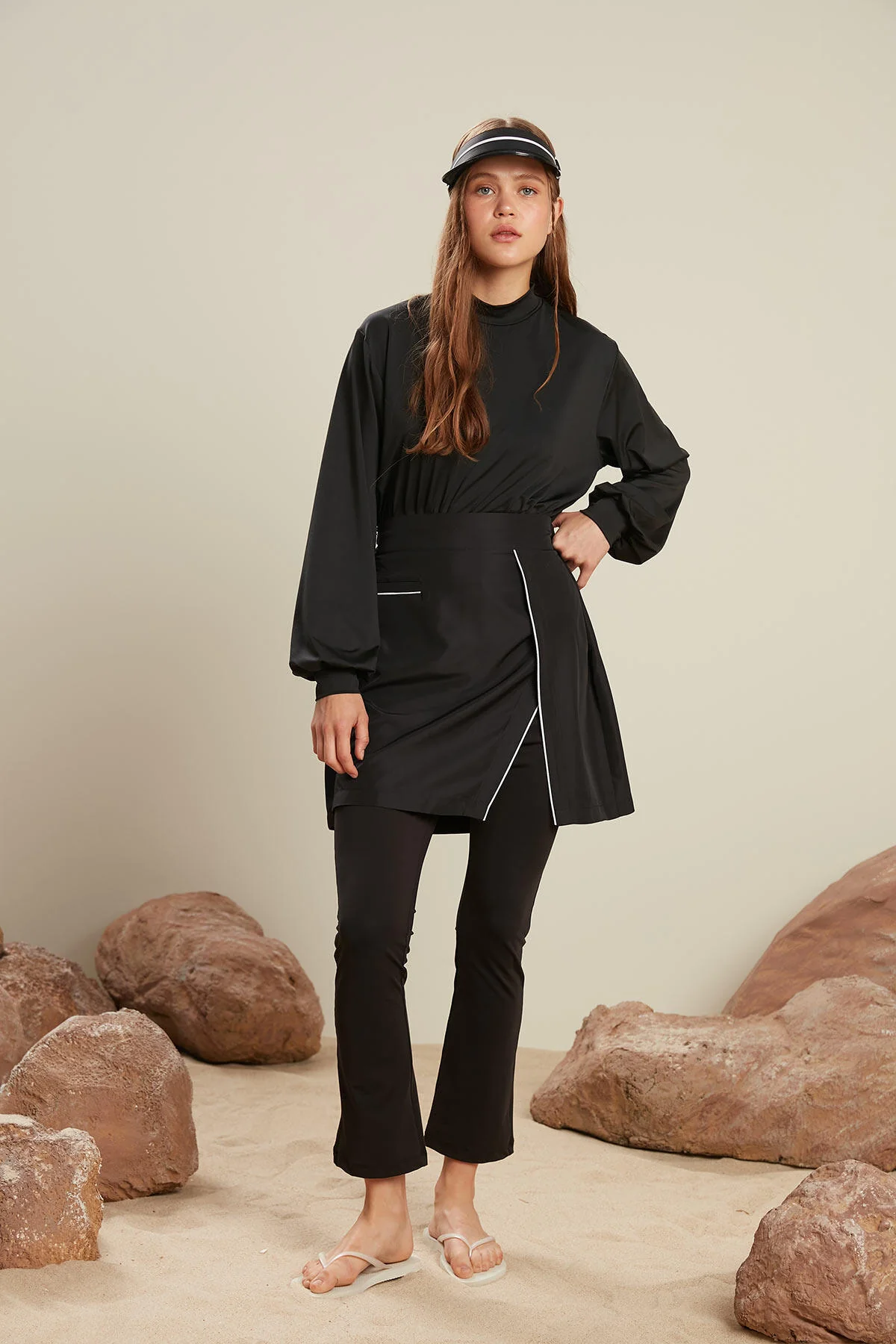 Long Balloon Sleeve Swimsuit Black - Image 6