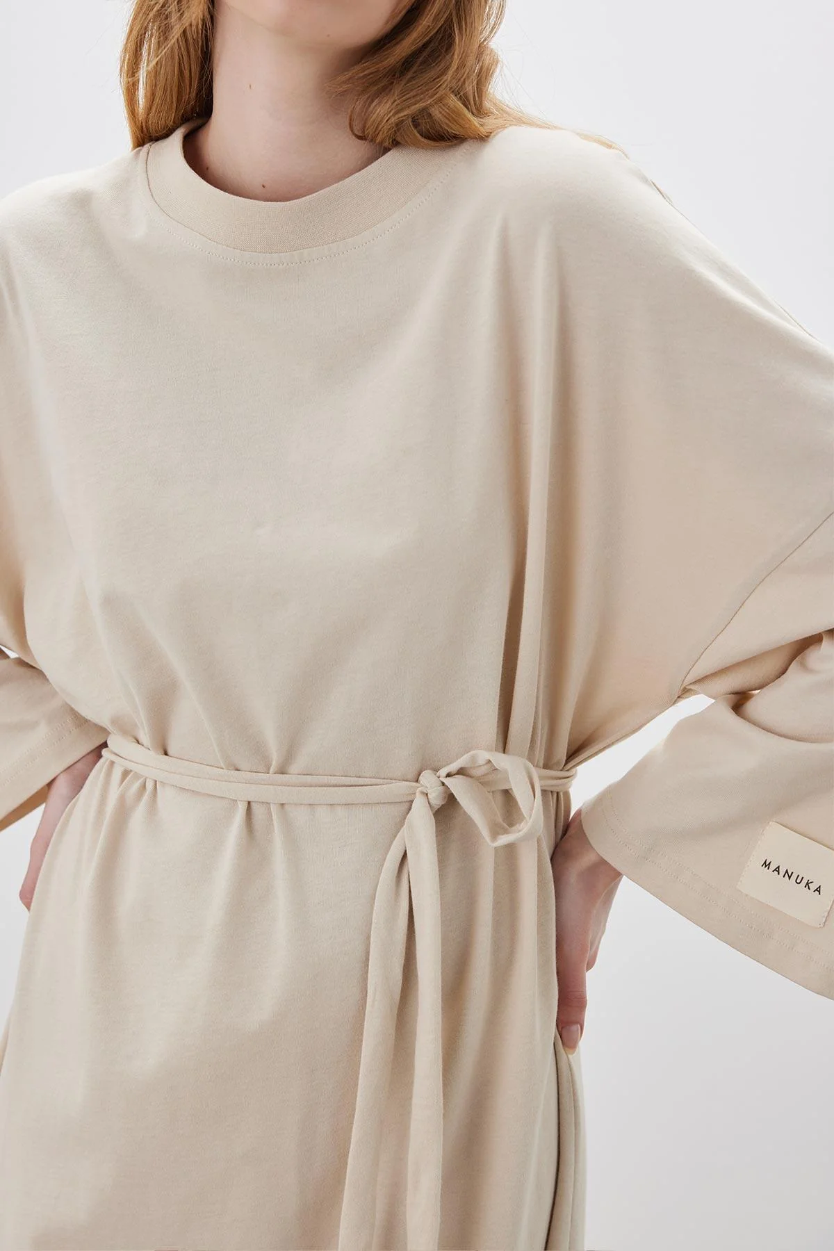 Long Oversized Dress Beige - Image 5
