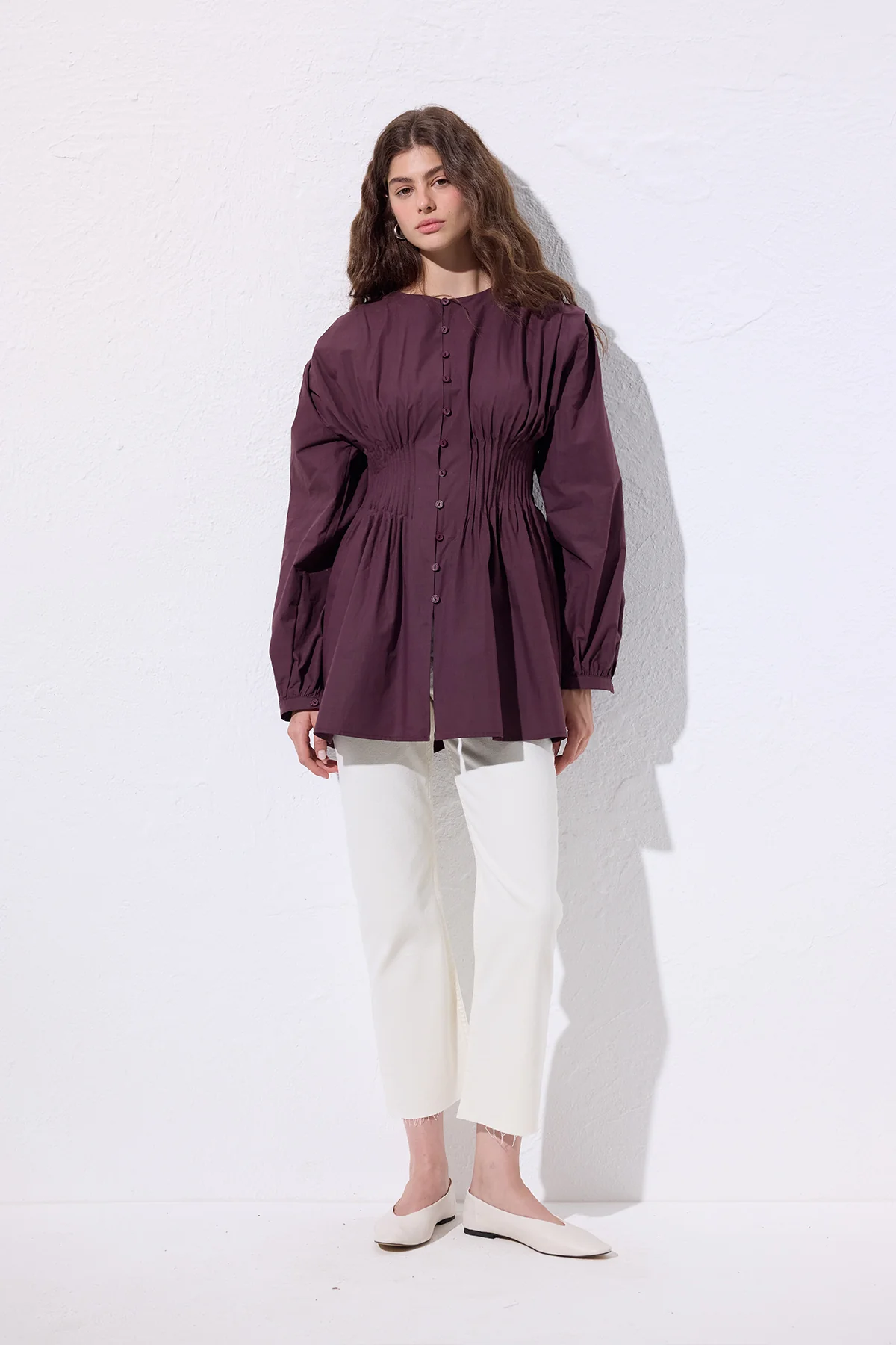 Long-Sleeve Pleated Blouse Damson - Image 6