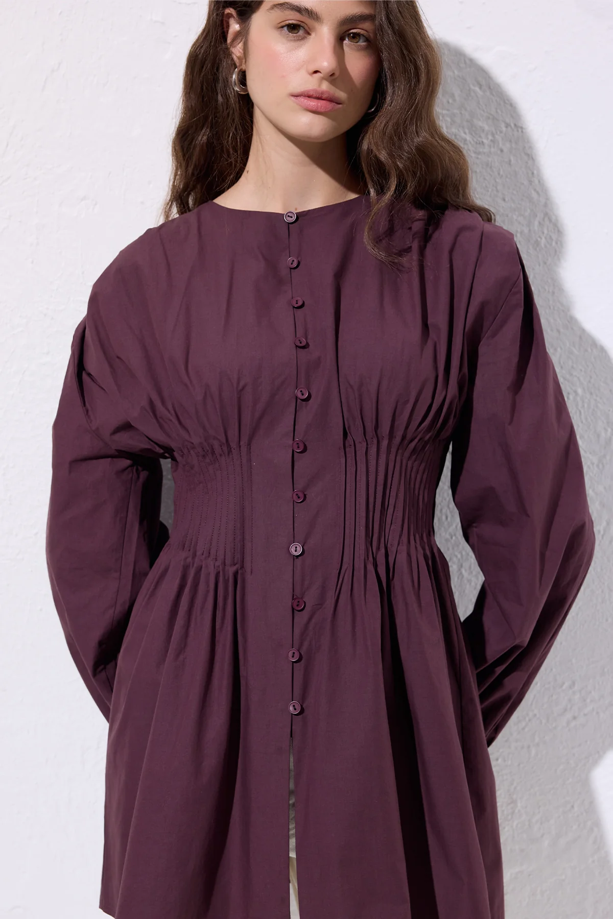 Long-Sleeve Pleated Blouse Damson - Image 7