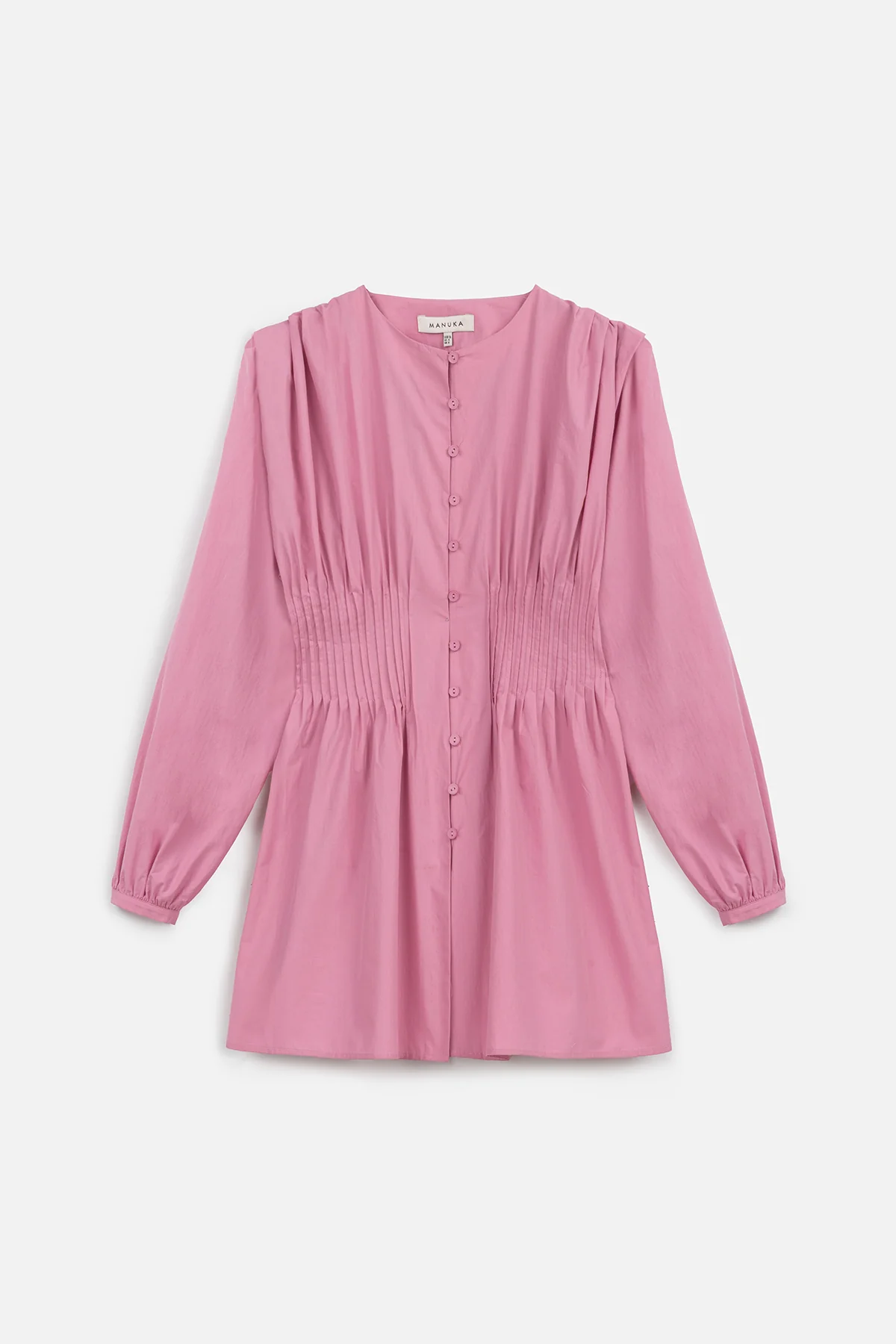 Long-Sleeve Pleated Blouse Pink - Image 2