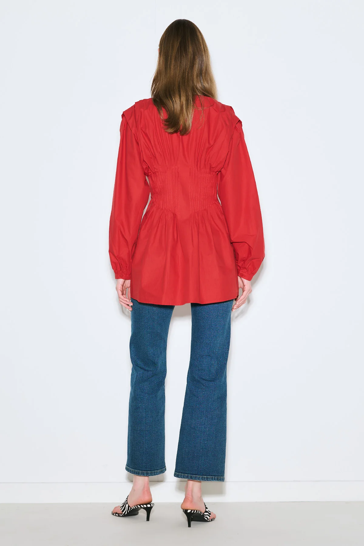 Long-Sleeve Pleated Blouse Red - Image 6