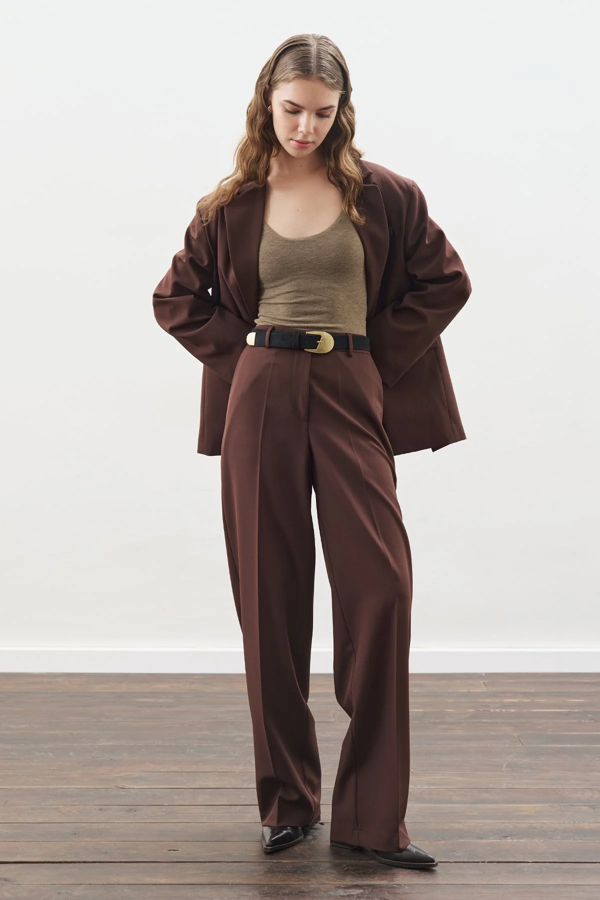 Long Straight Trousers Dark Brown - Image 2