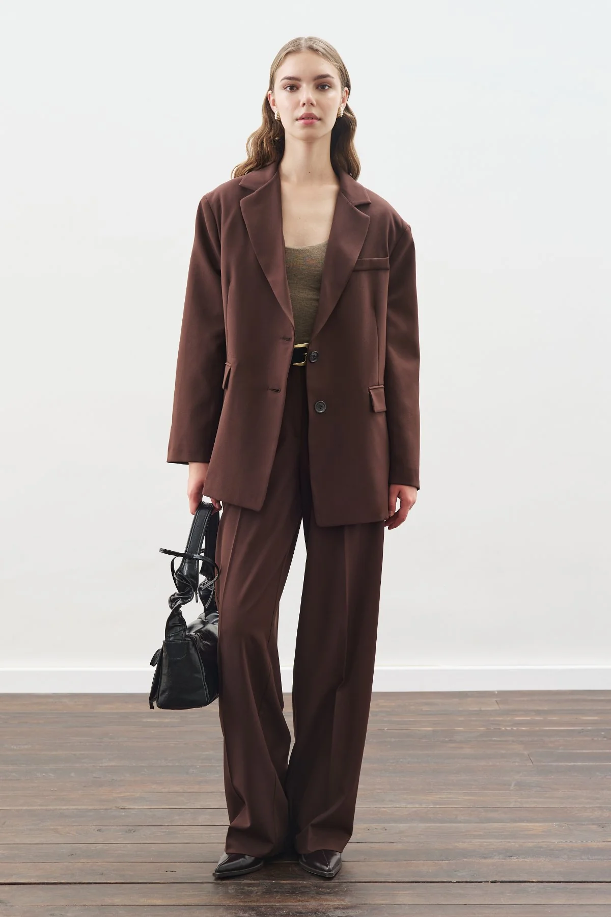 Long Straight Trousers Dark Brown - Image 3