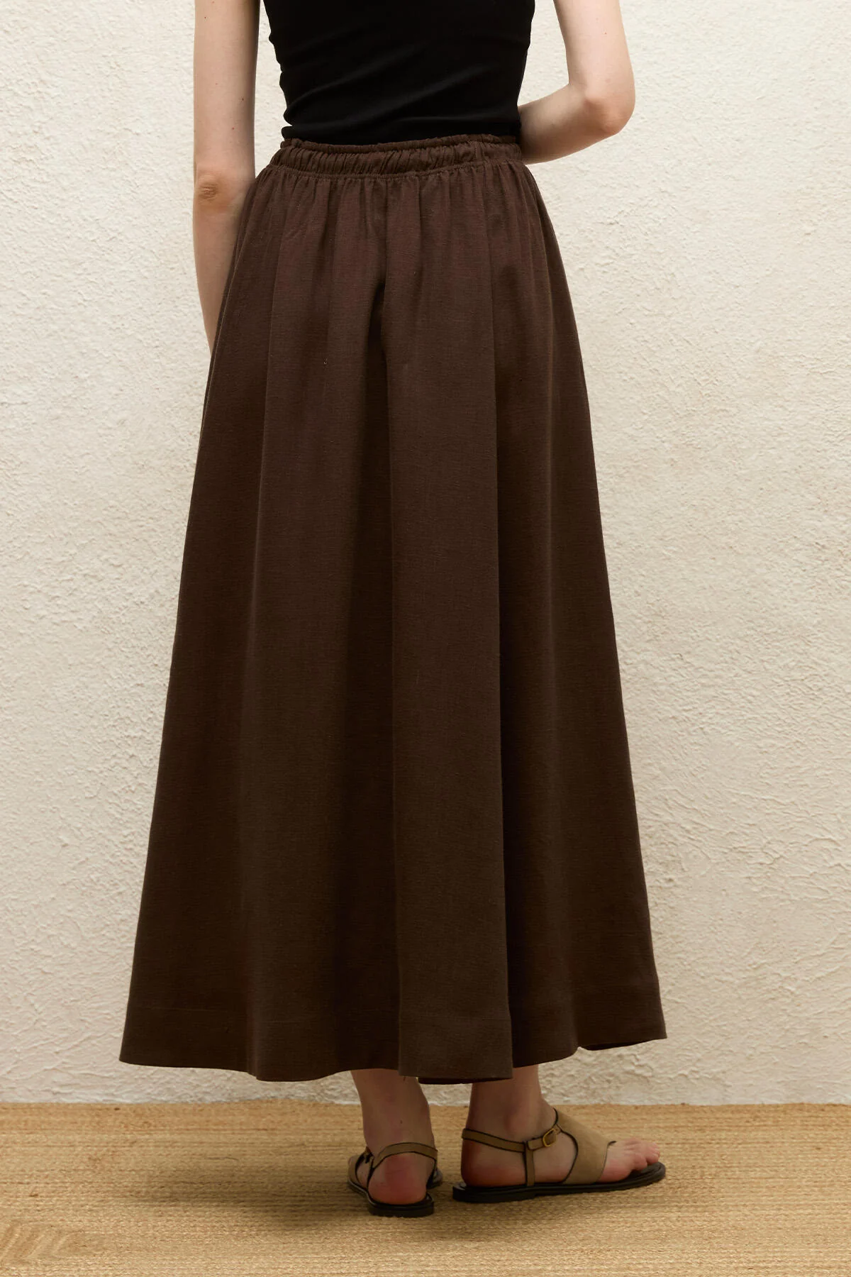 Loose Fit Linen Skirt Dark Brown - Image 7