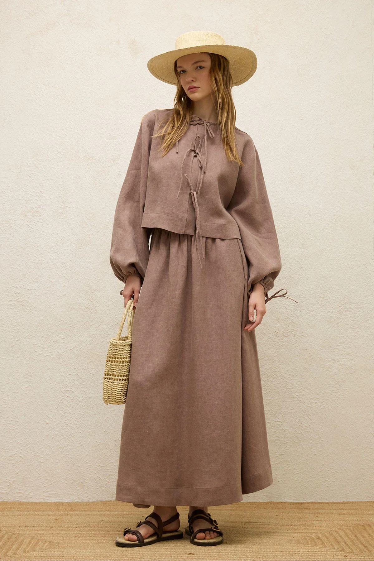 Loose Fit Linen Skirt Dusty Rose - Image 4