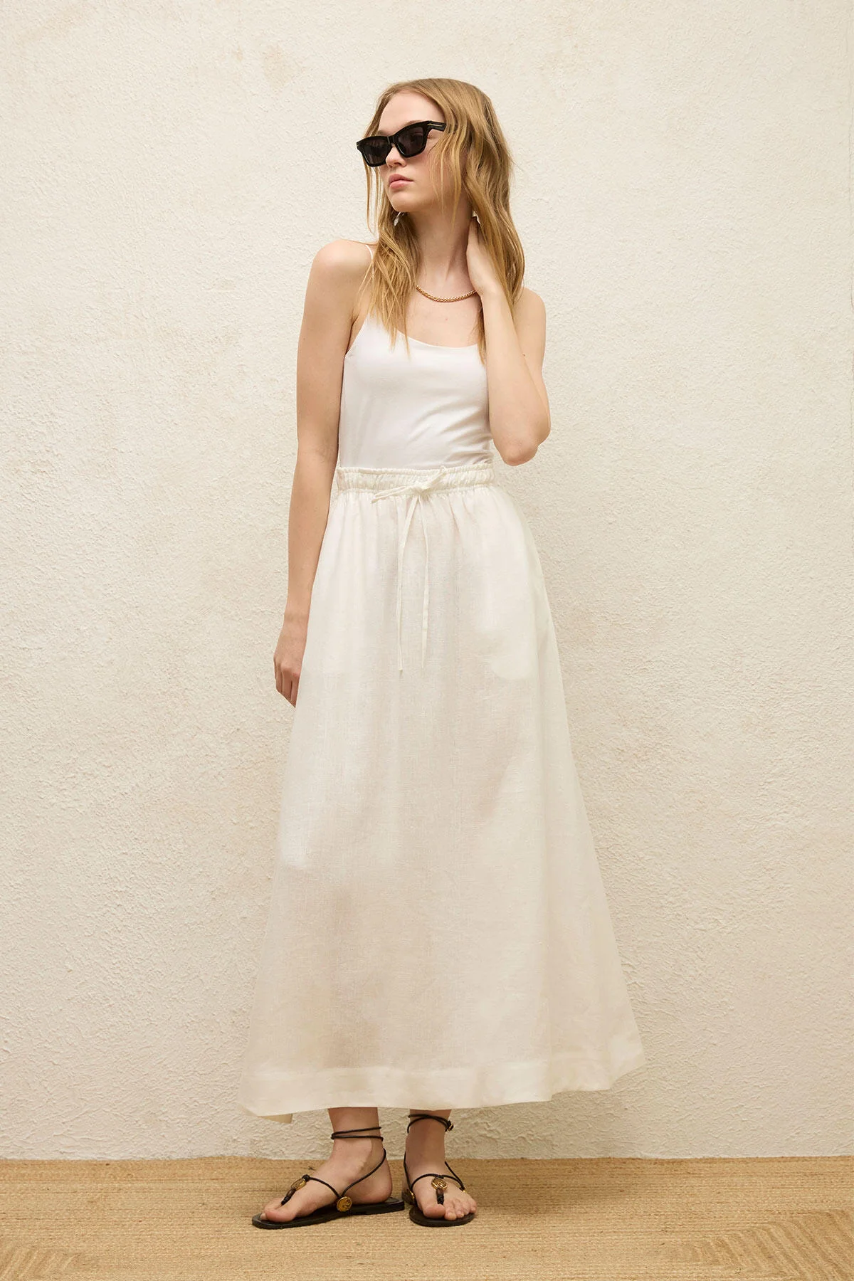 Loose Fit Linen Skirt Ecru - Image 8