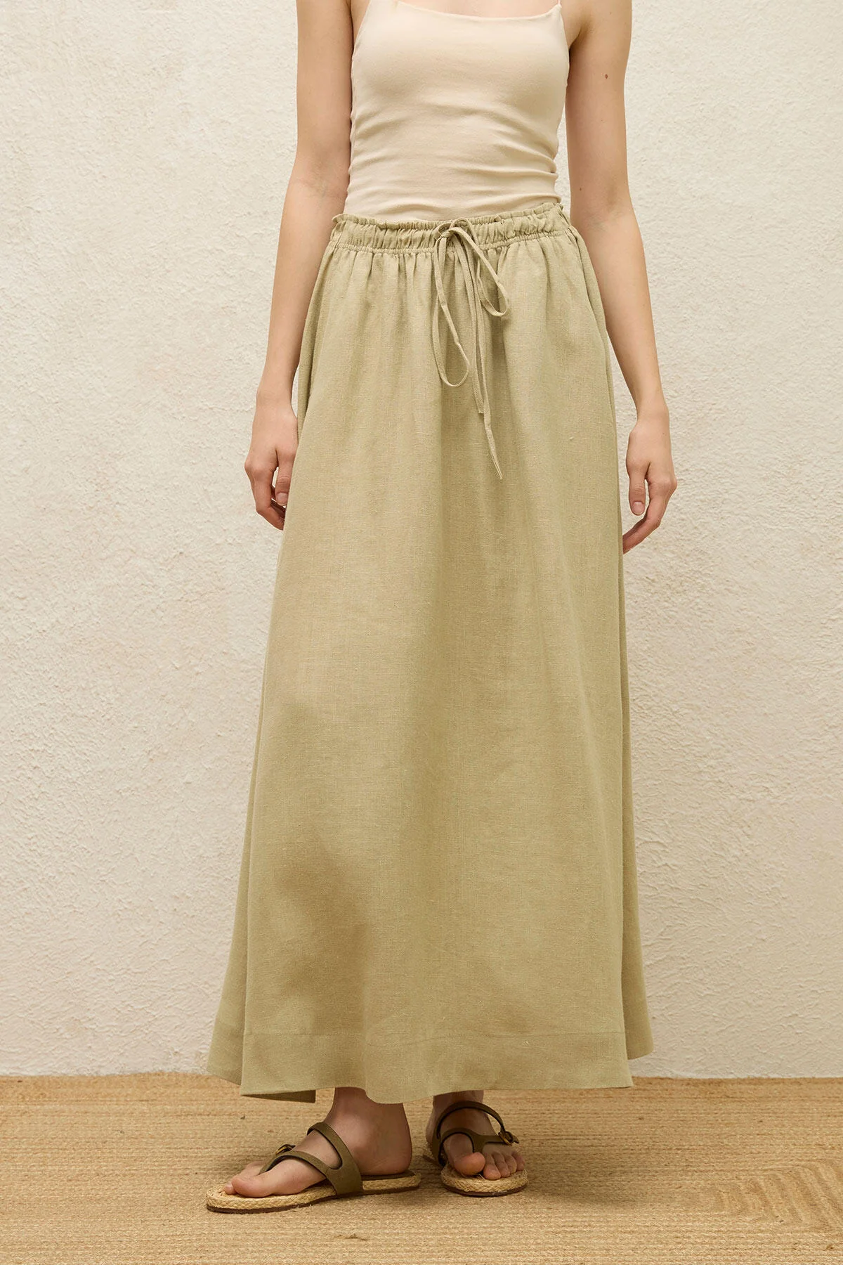 Loose Fit Linen Skirt Sage Green - Image 6