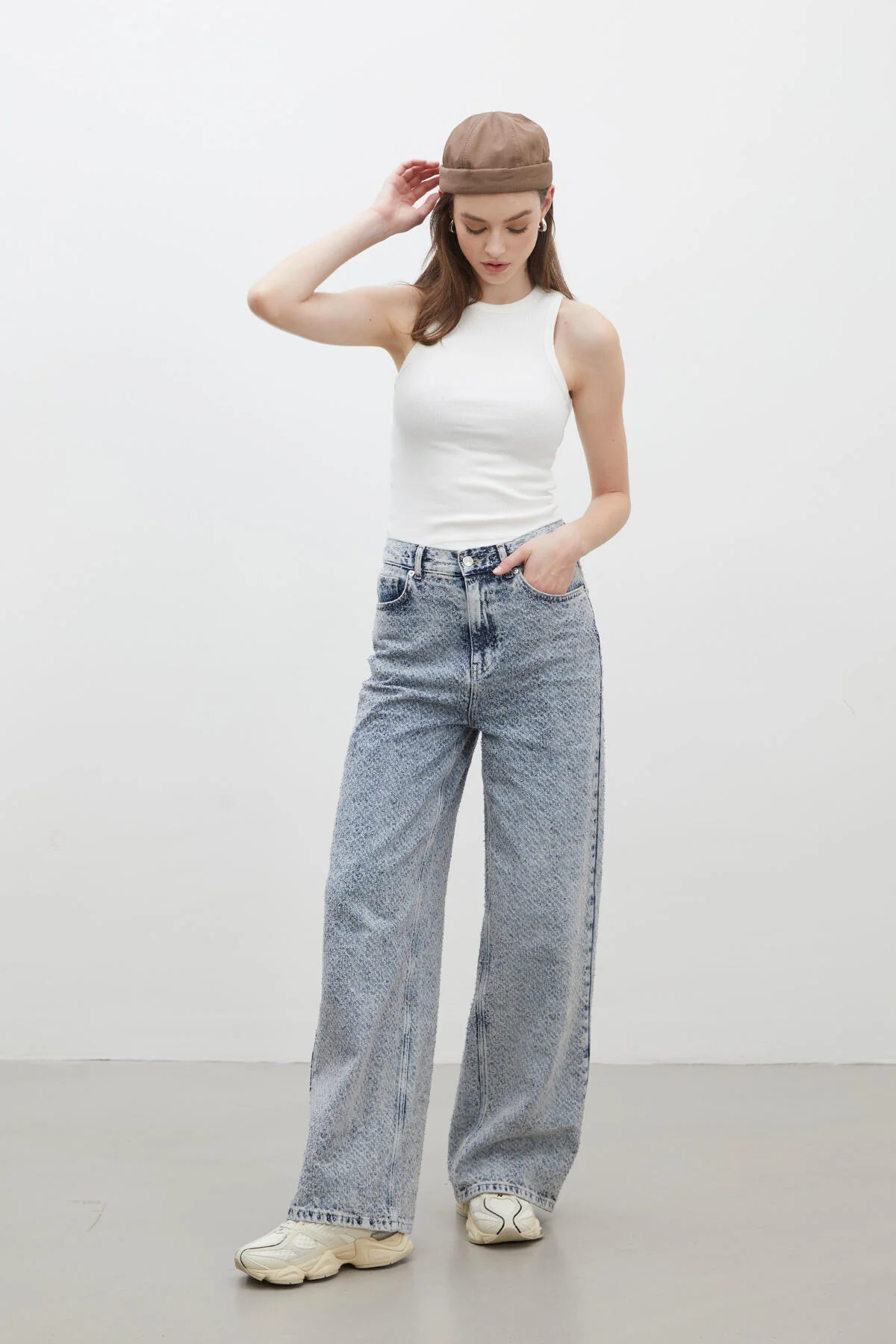 Loose Fit Textured Denim Trousers Blue - Image 4