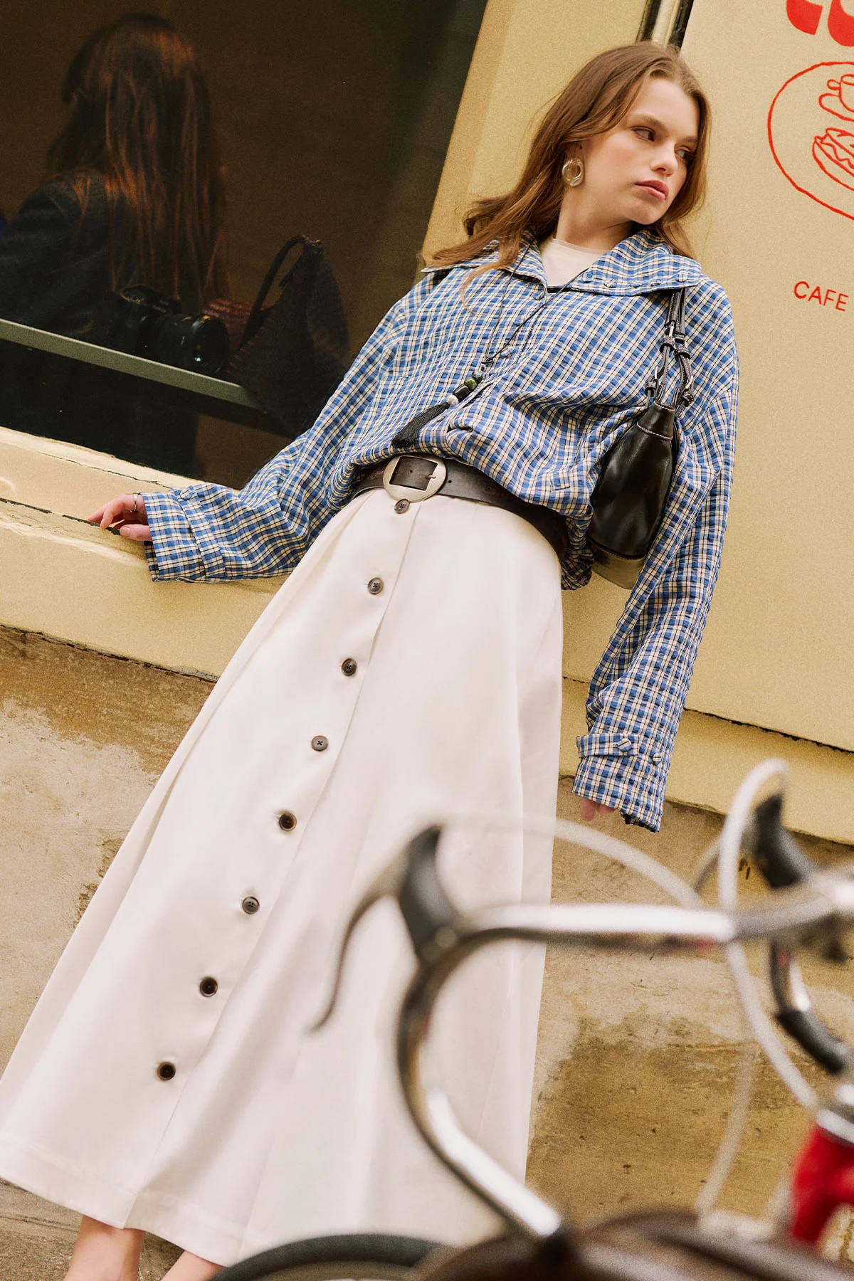 Lula Buttoned Skirt With Pleat Detail Ecru