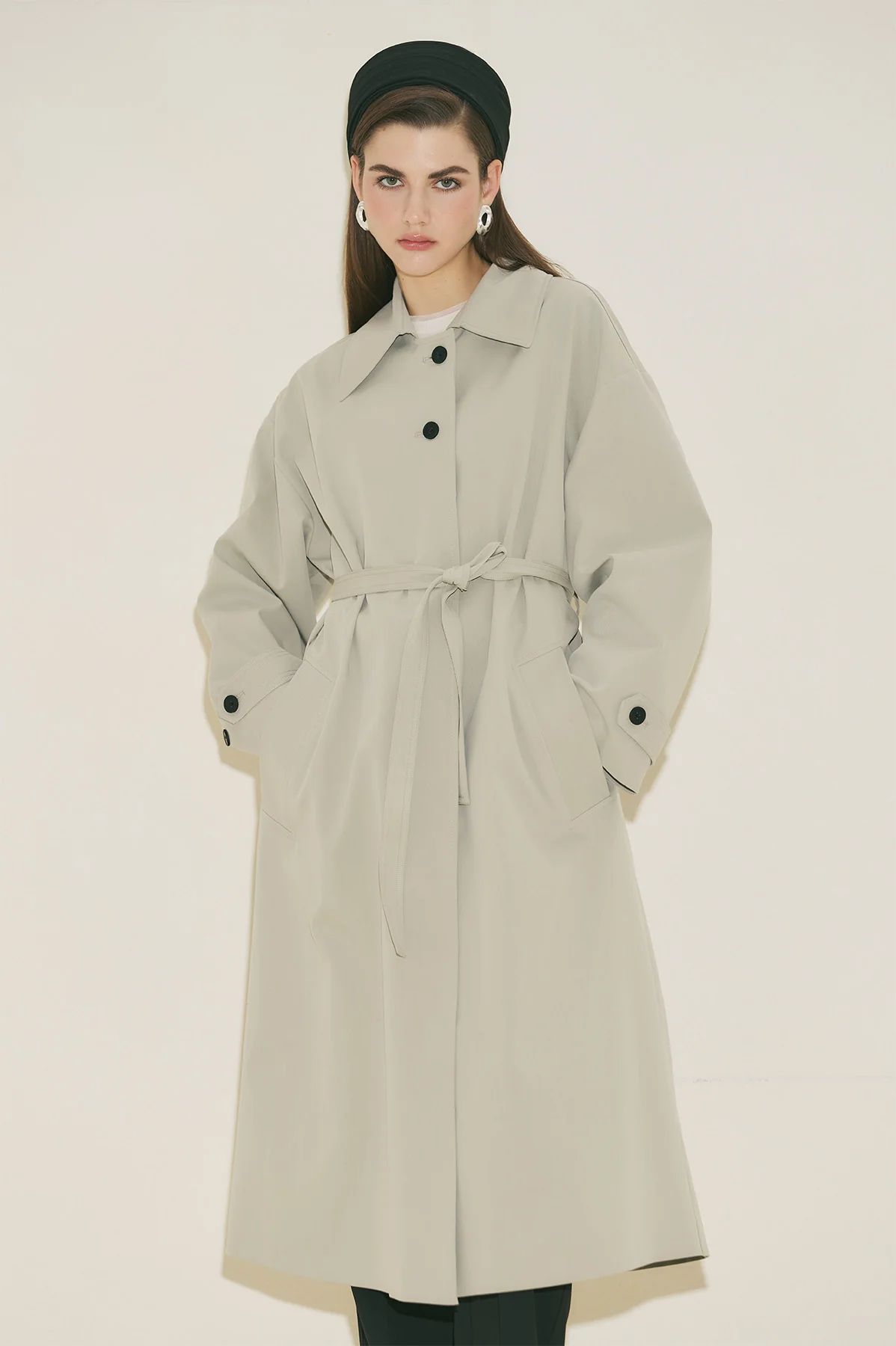 Malene Buttoned Trench Coat Green - Image 10