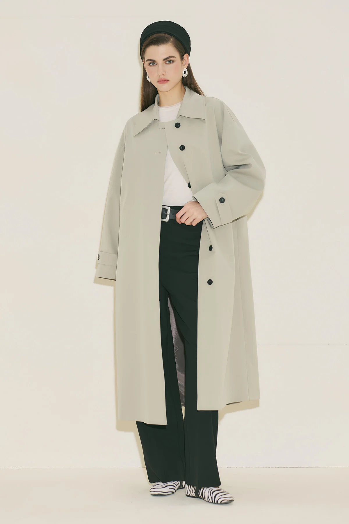 Malene Buttoned Trench Coat Green - Image 2