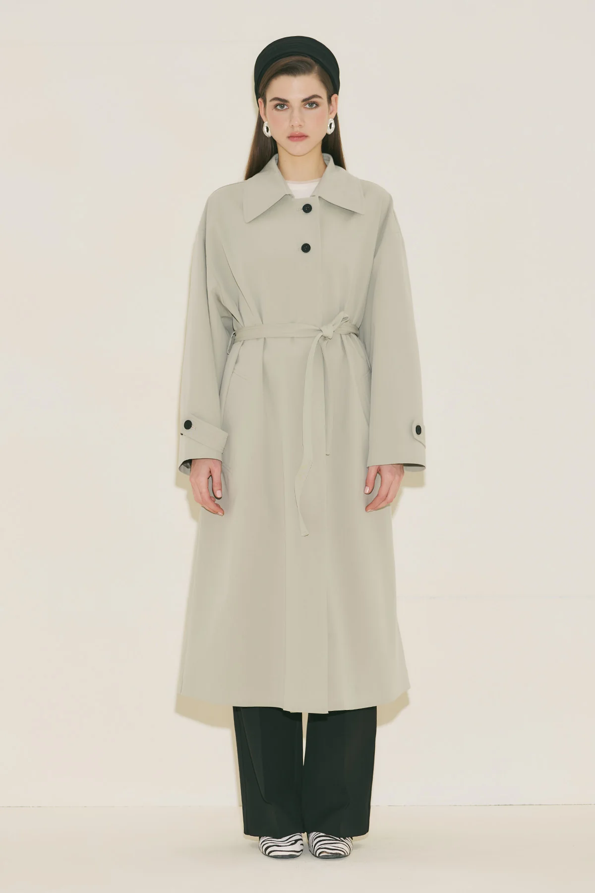 Malene Buttoned Trench Coat Green - Image 9