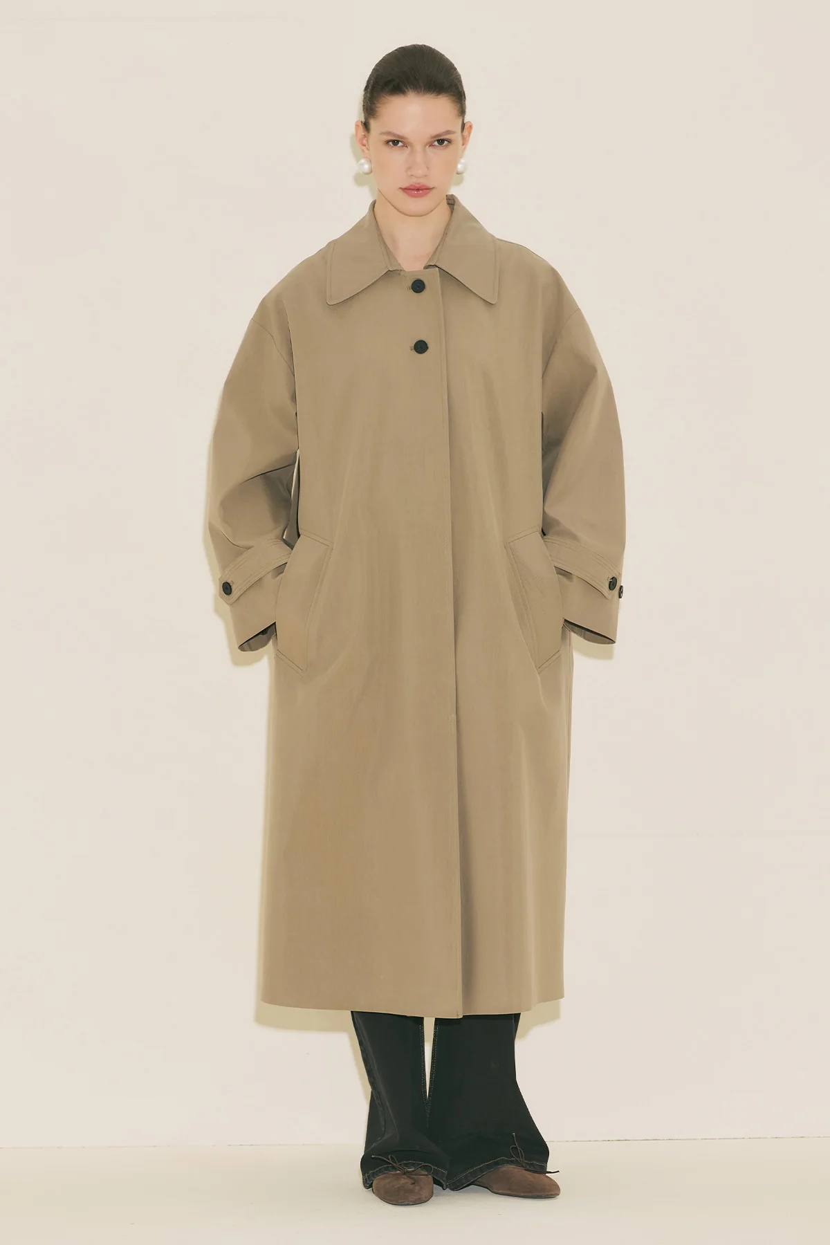 Malene Buttoned Trench Coat Mink - Image 5