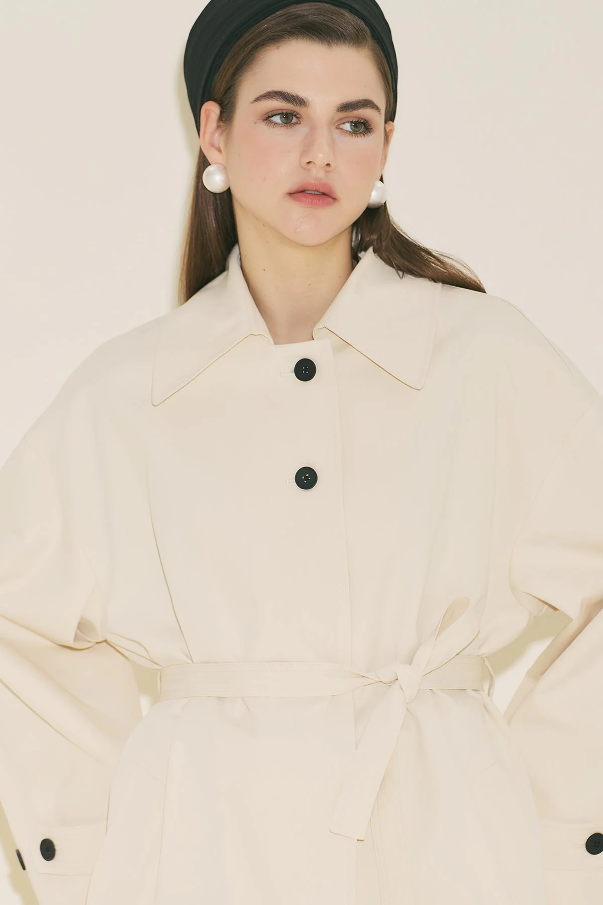 Malene Buttoned Trench Coat Vanilla - Image 7