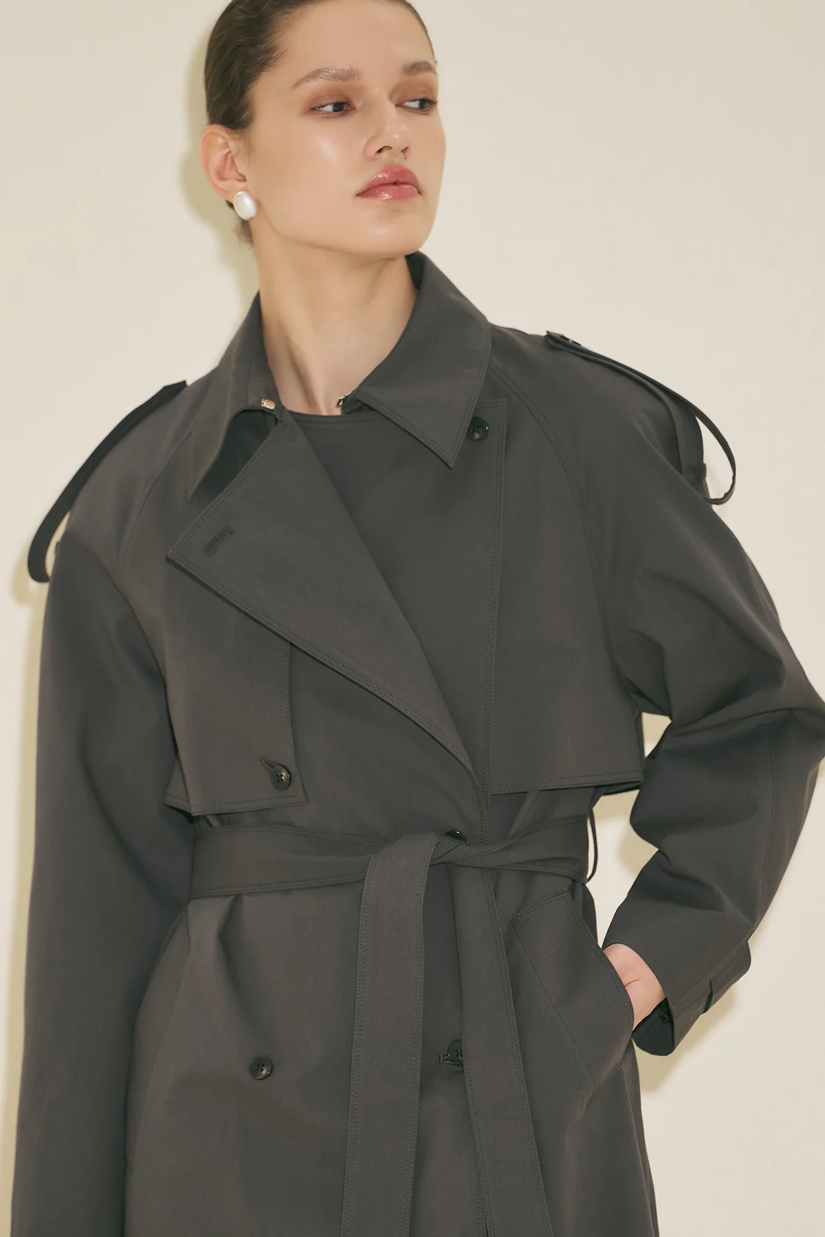 Malia Double Collar Trench Coat Anthracite - Image 14