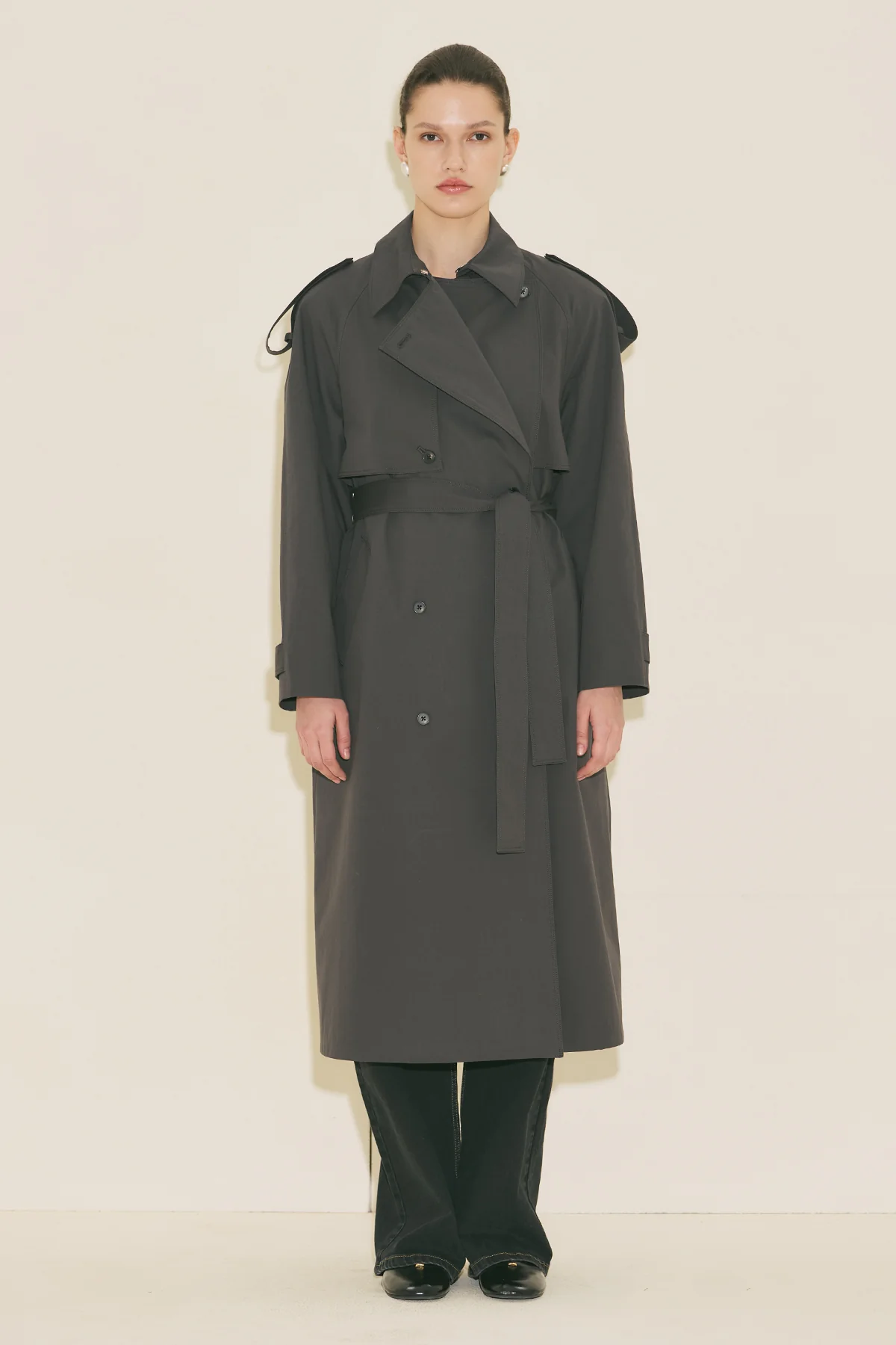 Malia Double Collar Trench Coat Anthracite - Image 3