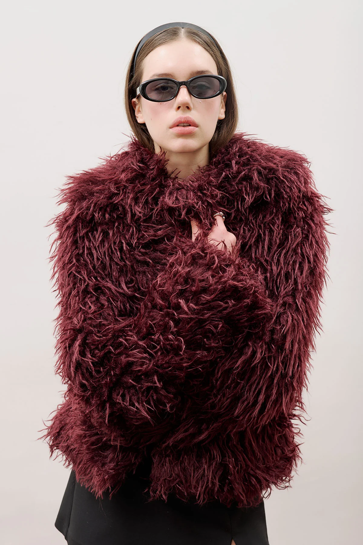 Mara Faux Fur Jacket Burgundy - Image 2