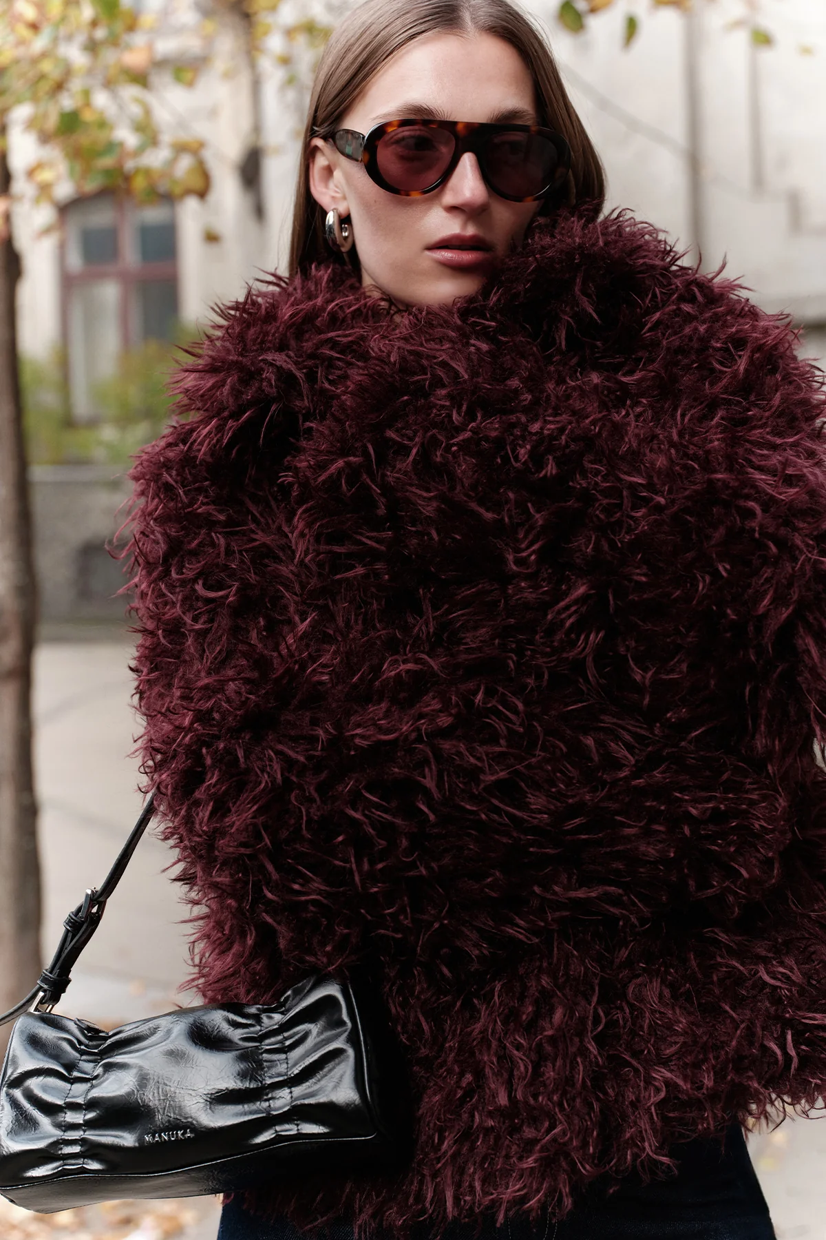 Mara Faux Fur Jacket Burgundy - Image 5