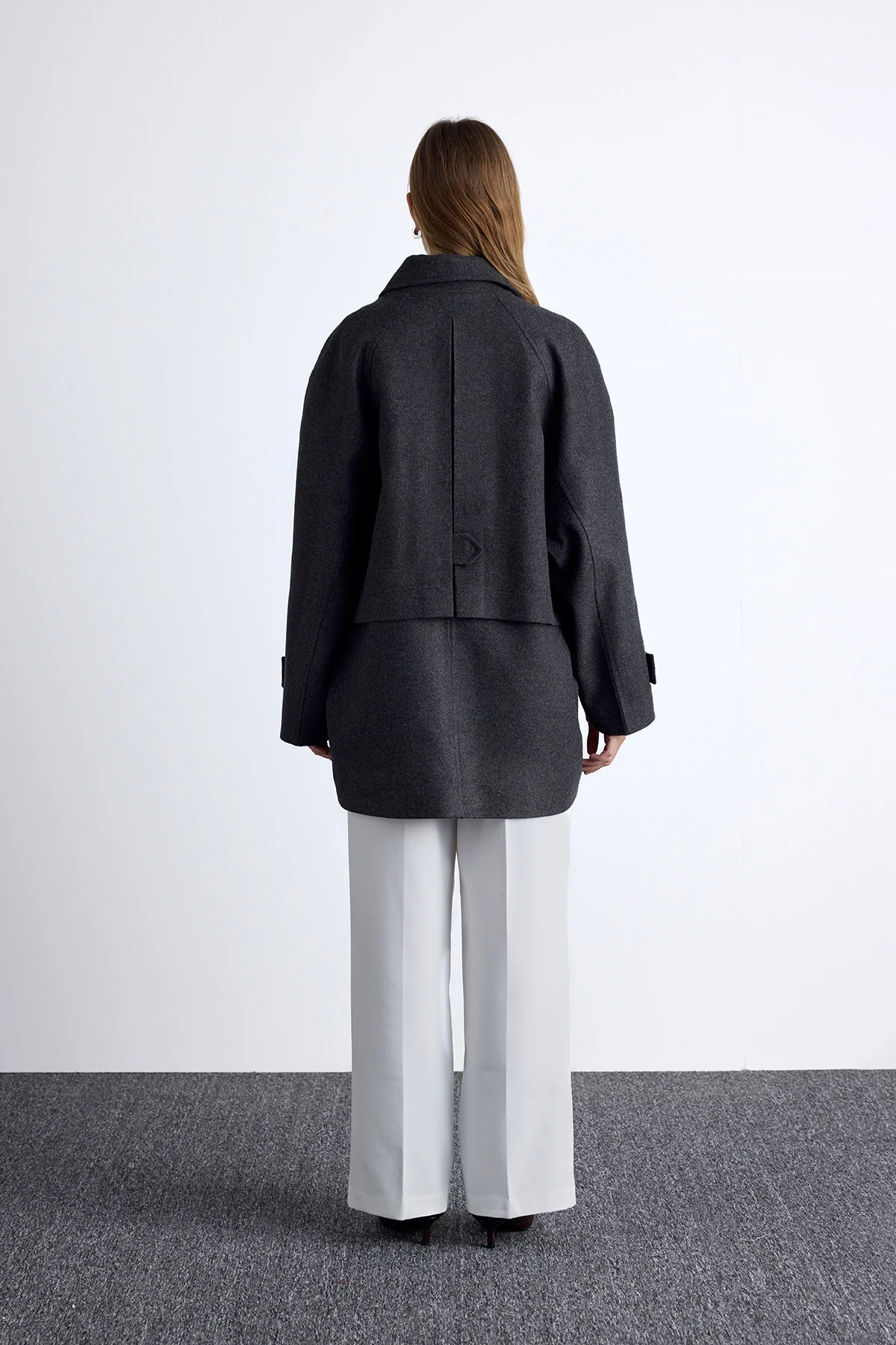 Mari Double Breasted Trench Coat Anthracite - Image 9
