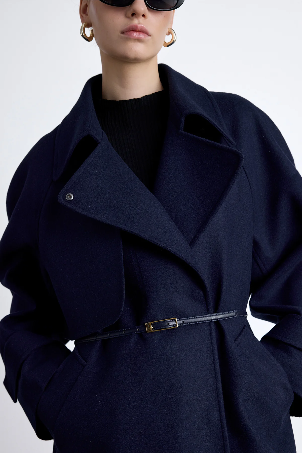 Mari Double Breasted Trench Coat Navy Blue - Image 5