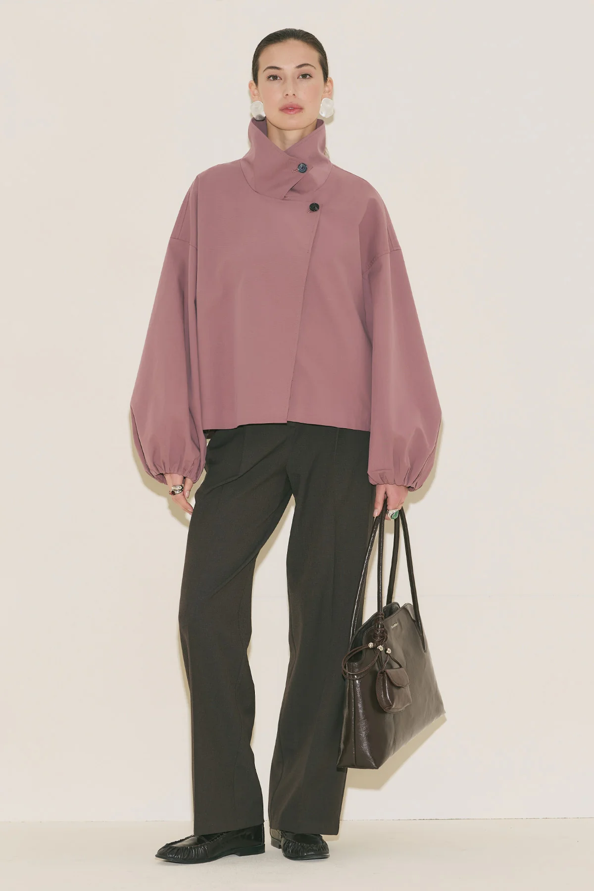 Melva Short Trench Coat With Wide Sleeves Dusty Rose - Image 6