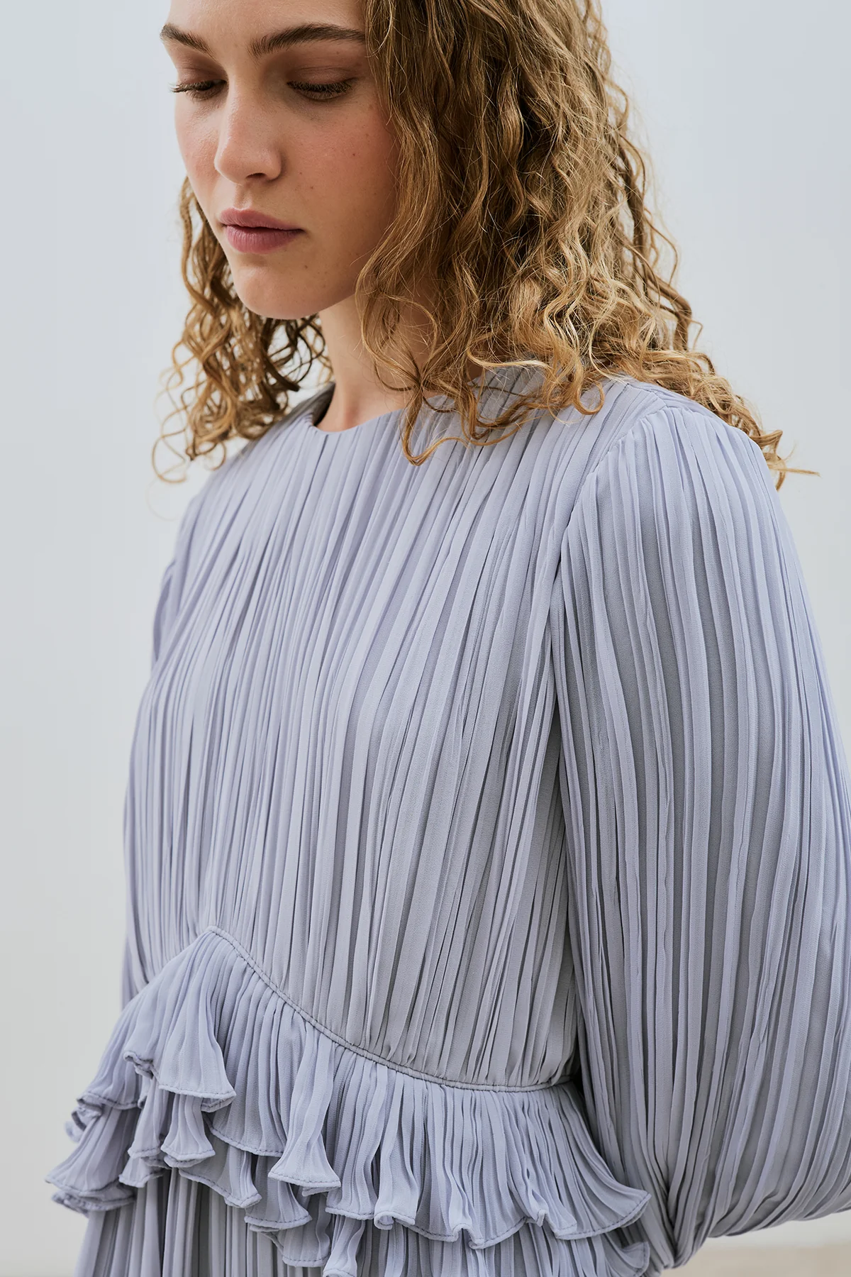 Mila Pleated Tiered Dress Blue - Image 5