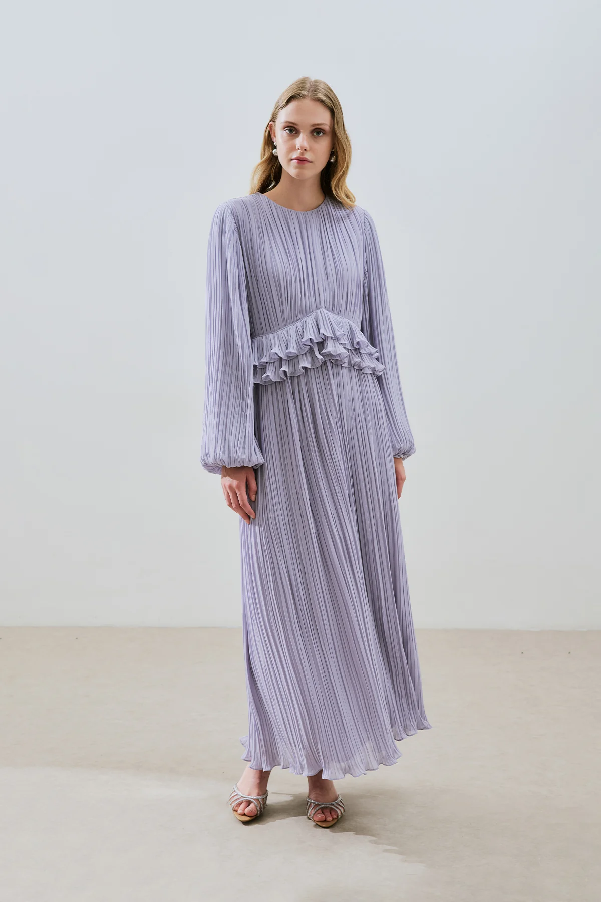 Mila Pleated Tiered Dress Lilac - Image 3