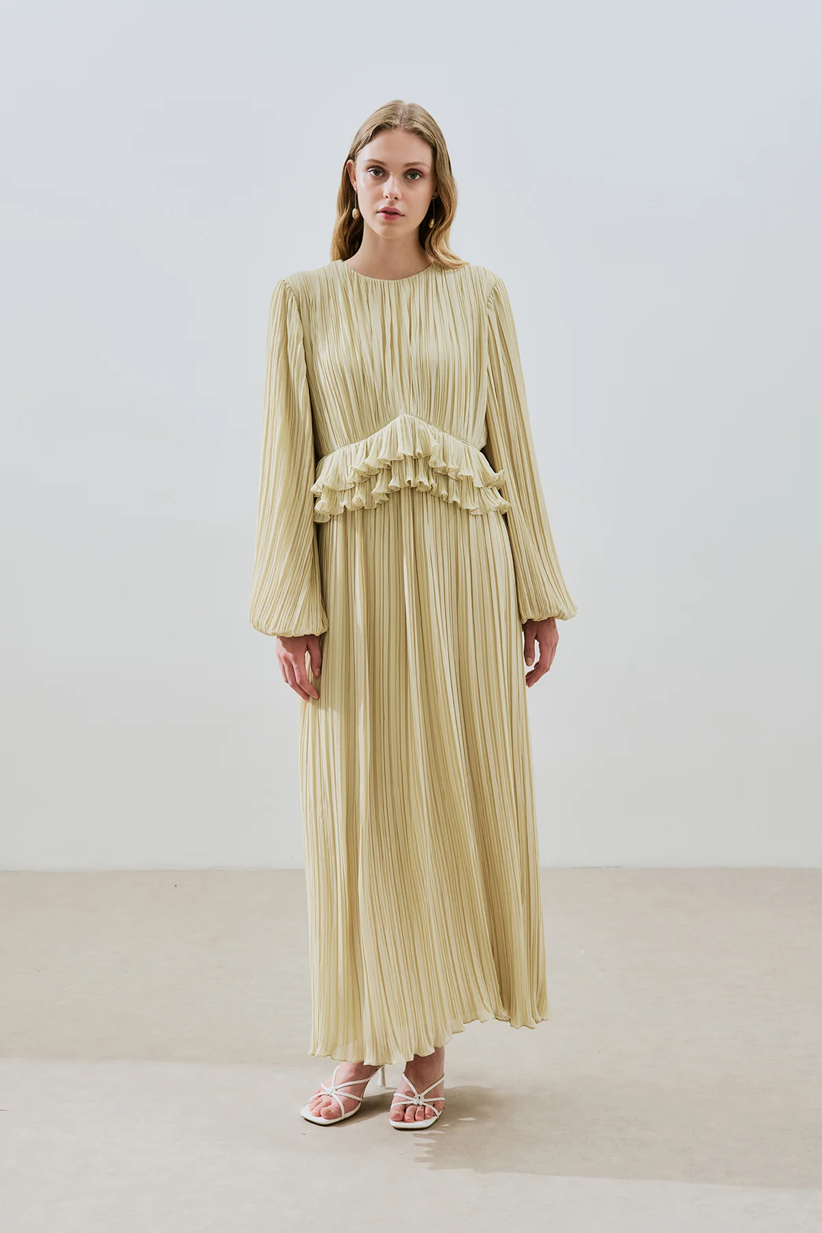 Mila Pleated Tiered Dress Sage Green