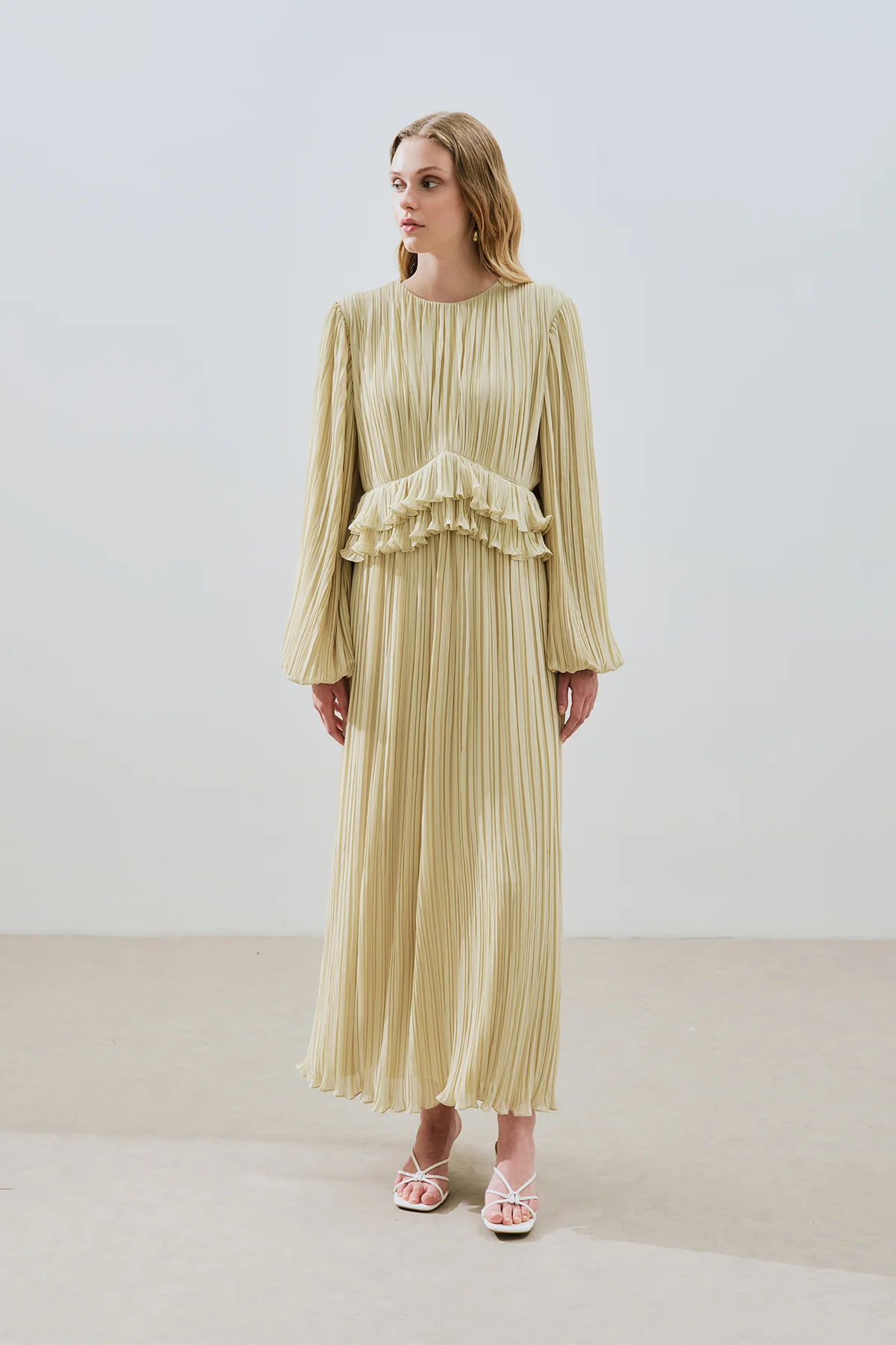 Mila Pleated Tiered Dress Sage Green - Image 5
