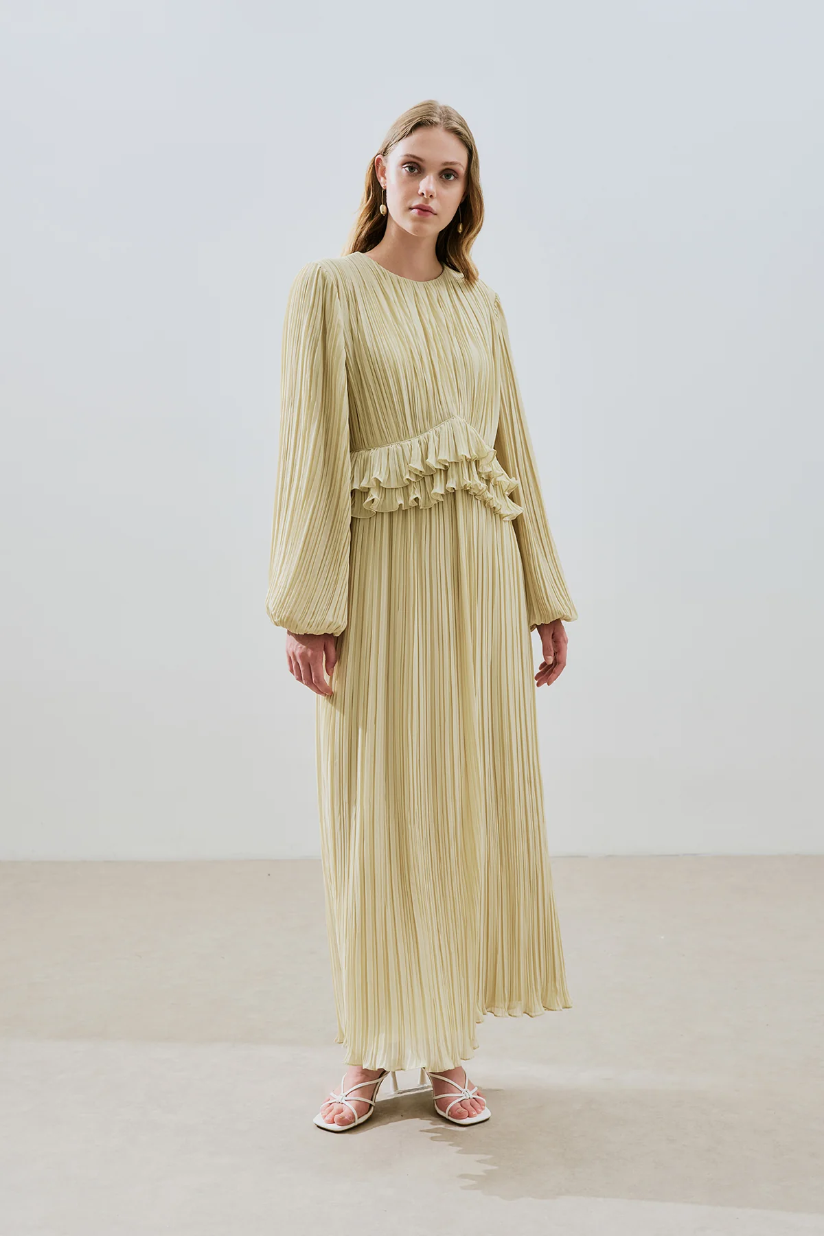 Mila Pleated Tiered Dress Sage Green - Image 6