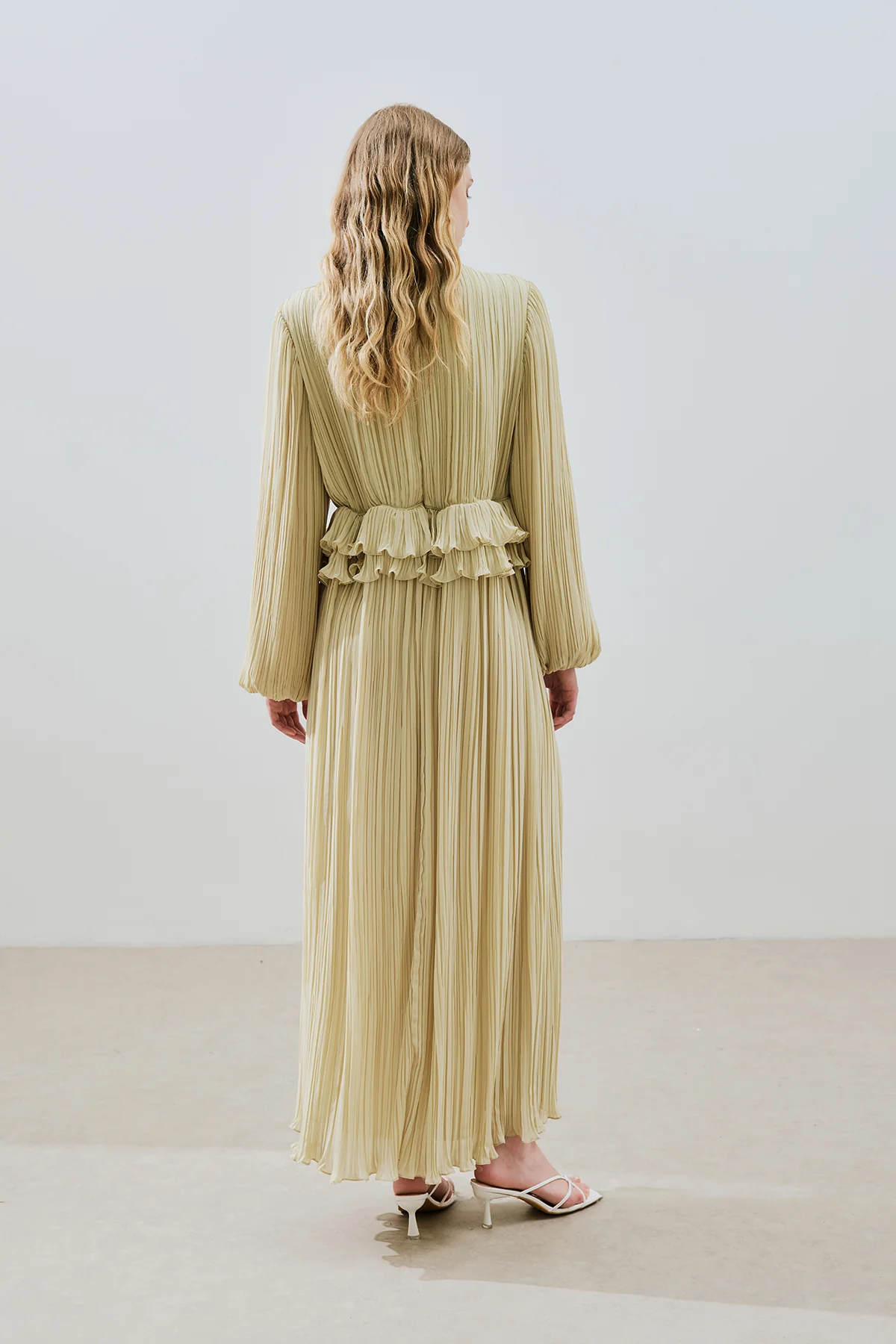 Mila Pleated Tiered Dress Sage Green - Image 7