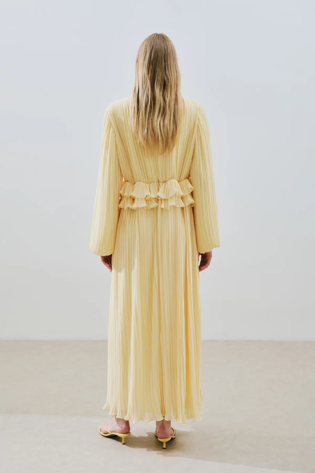 Mila Pleated Tiered Dress Soft Yellow - Image 6