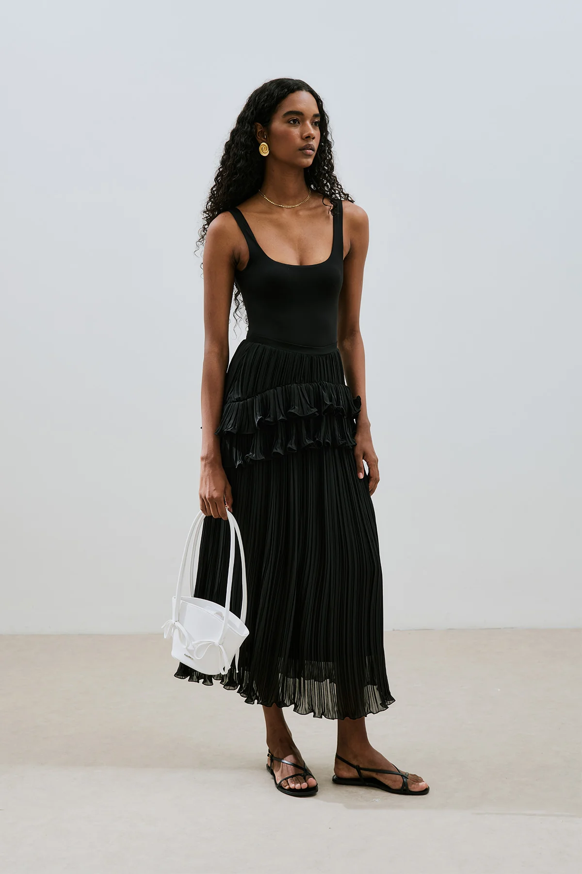 Mila Pleated Tiered Skirt Black - Image 7