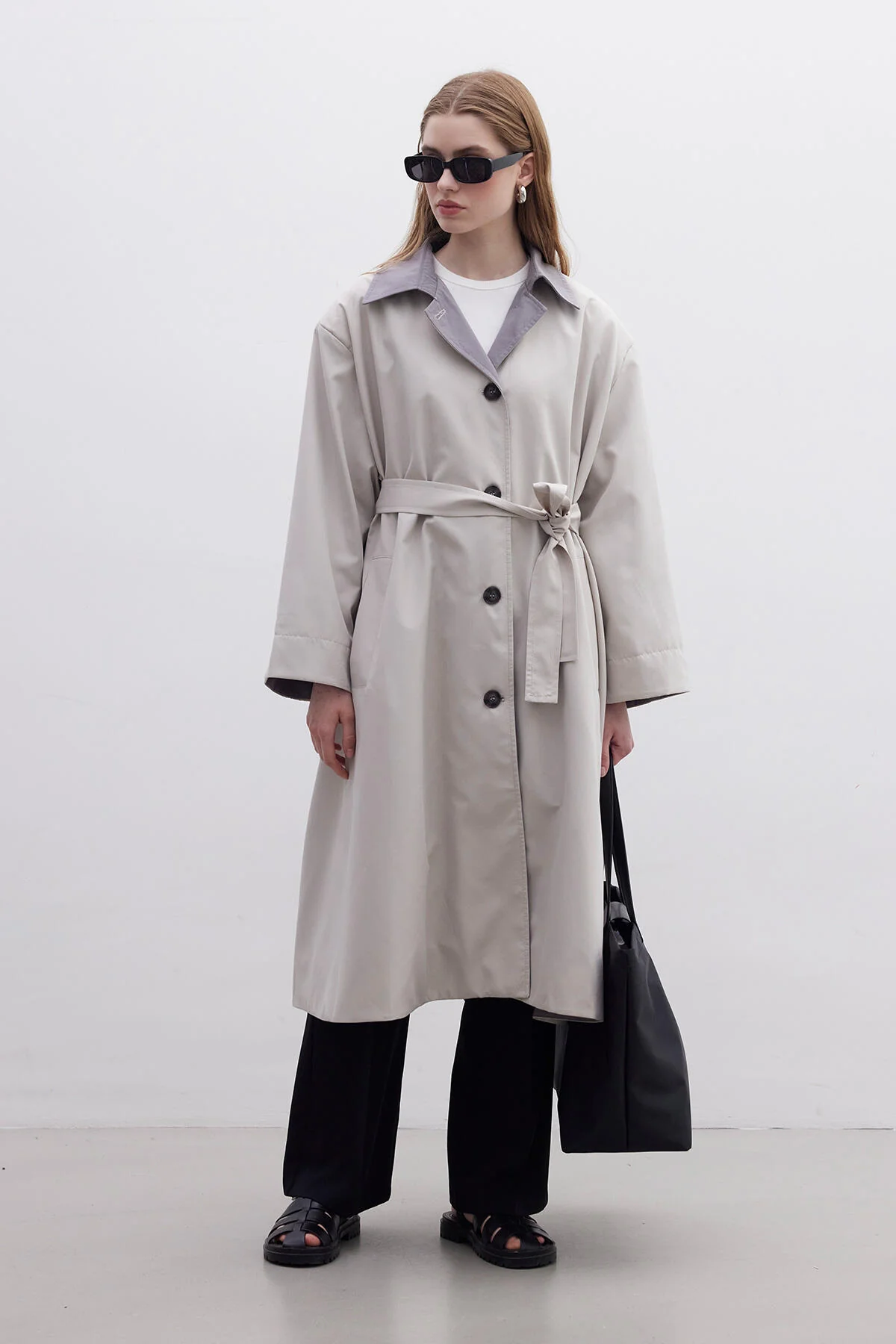 Milan Oversize Trench Coat Light Grey - Image 11