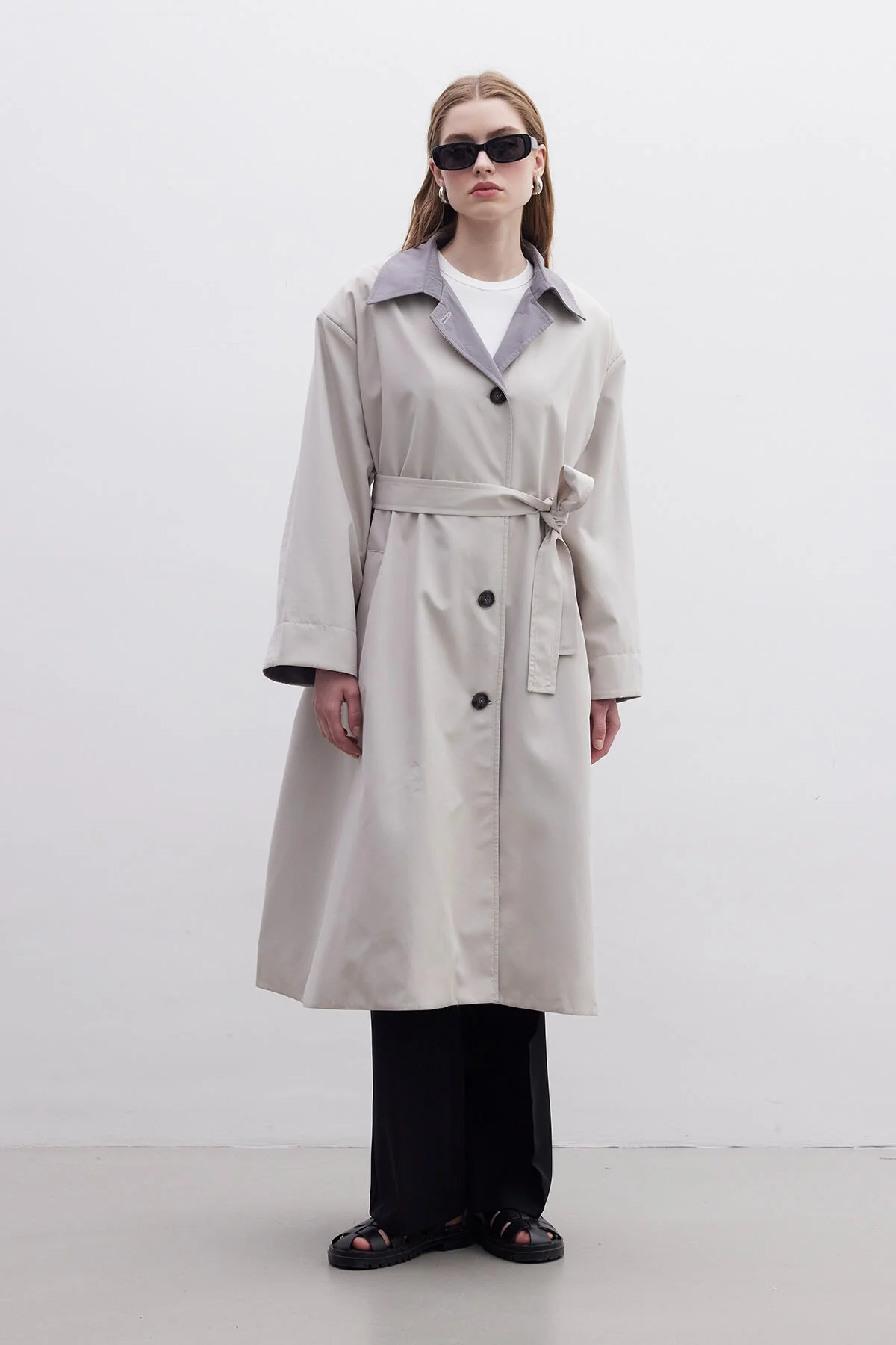 Milan Oversize Trench Coat Light Grey - Image 5