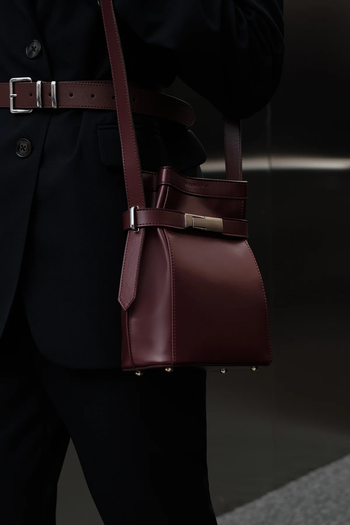 Milo Faux Leather Baguette Bag Burgundy - Image 2