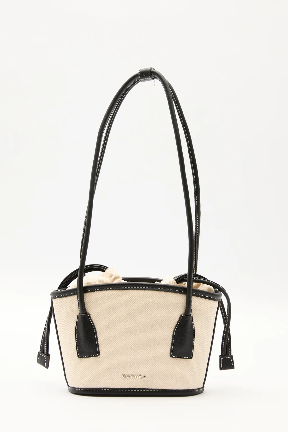 Mini Canvas Bucket Bag Beige - Image 4