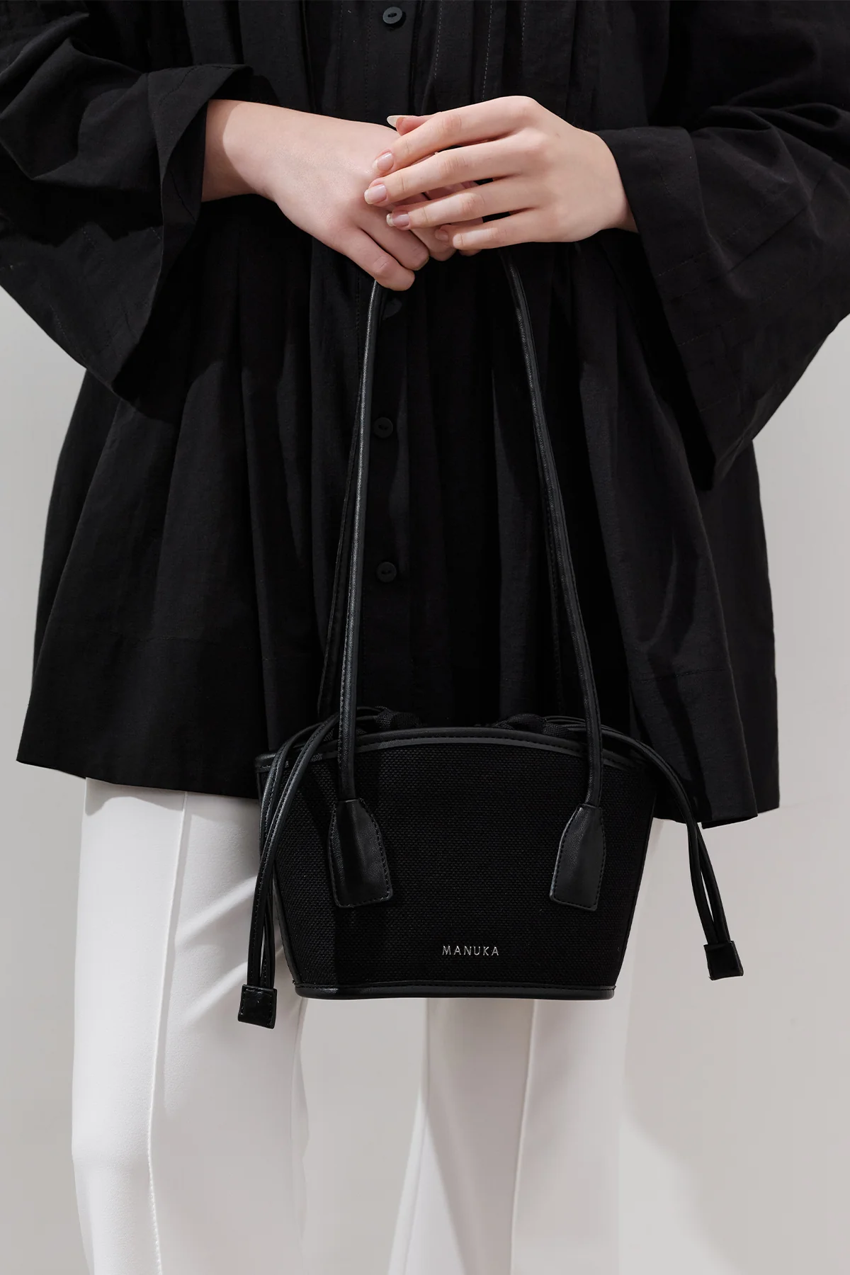 Mini Canvas Bucket Bag Black - Image 2