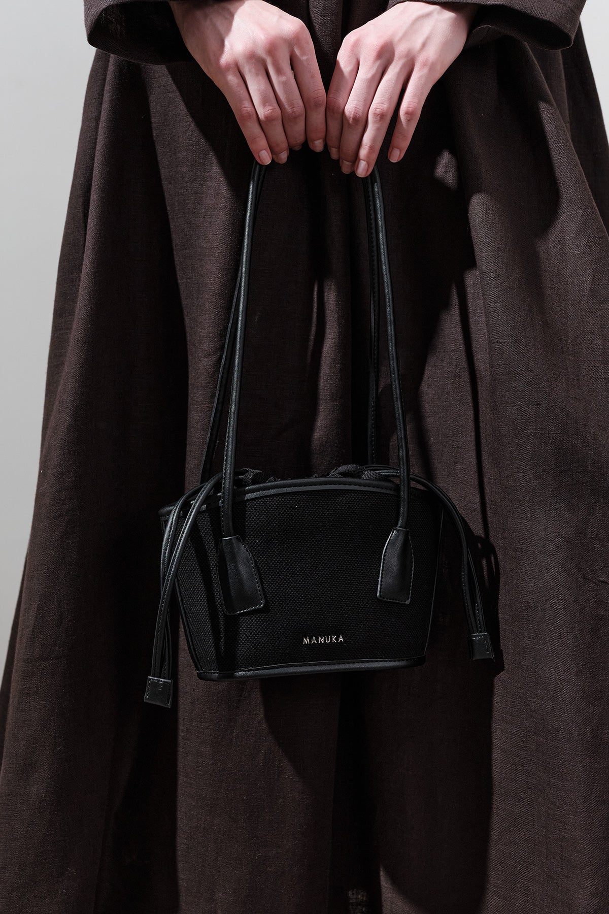 Mini Canvas Bucket Bag Black - Image 3