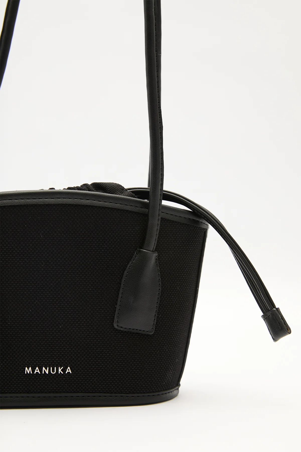 Mini Canvas Bucket Bag Black - Image 5