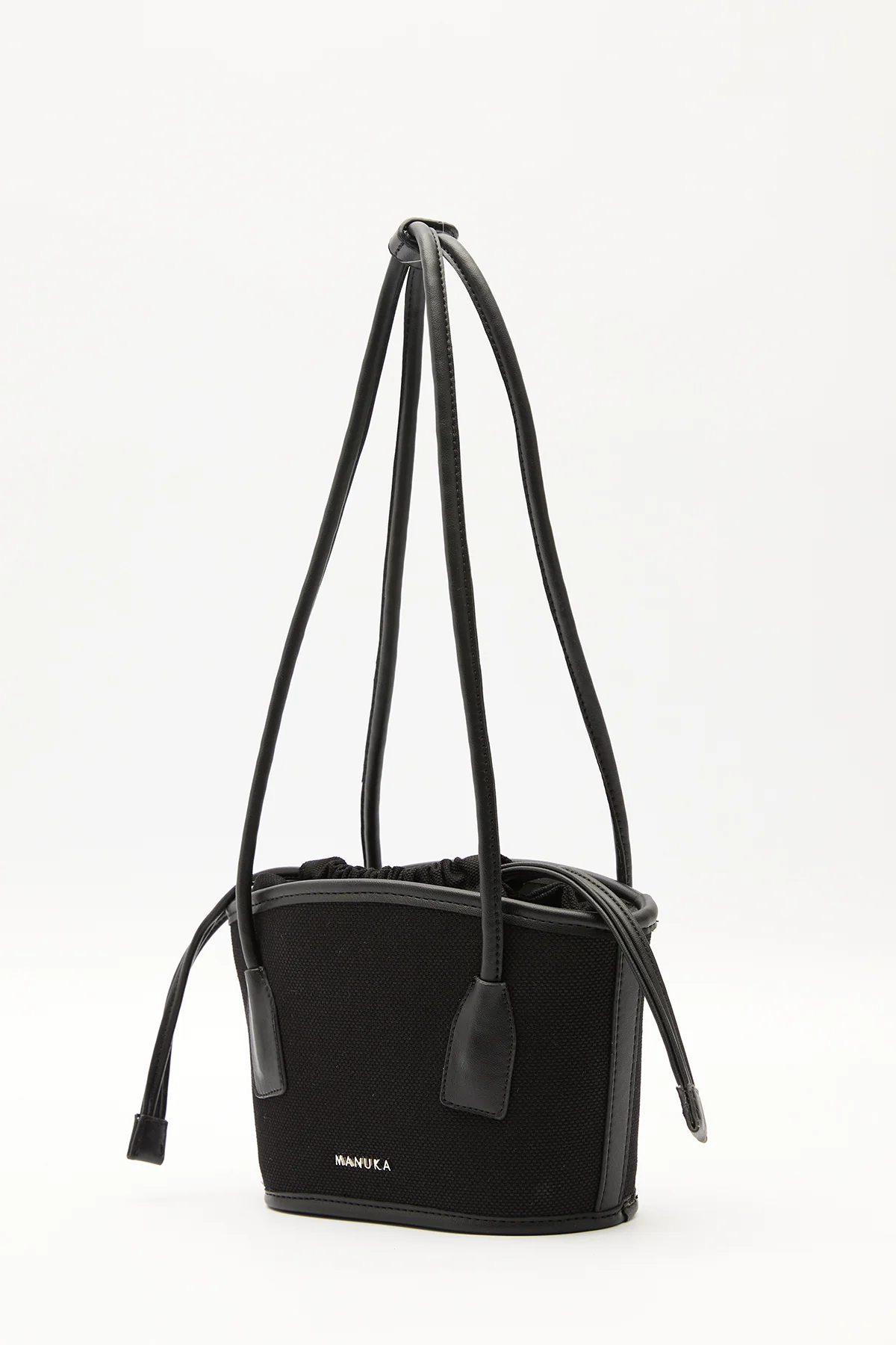 Mini Canvas Bucket Bag Black - Image 6