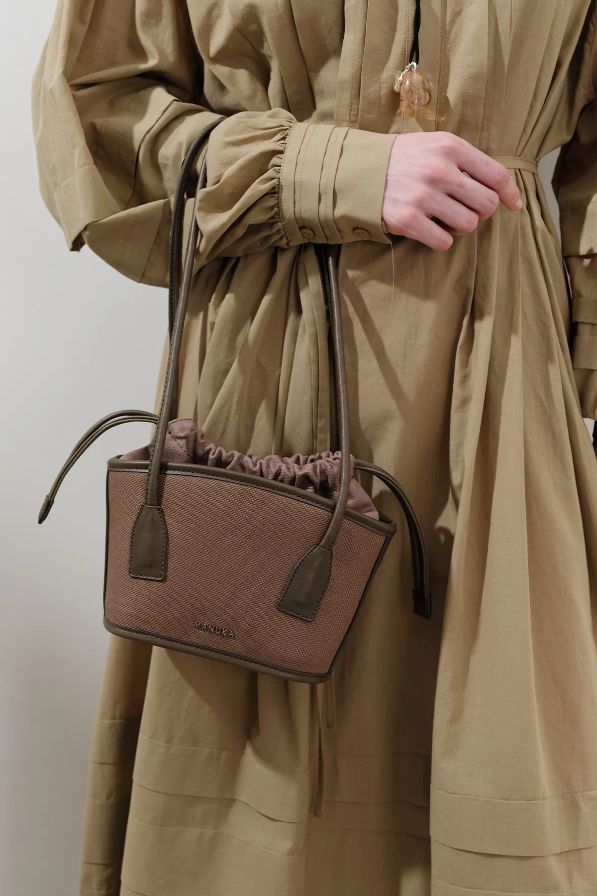 Mini Canvas Bucket Bag Brown