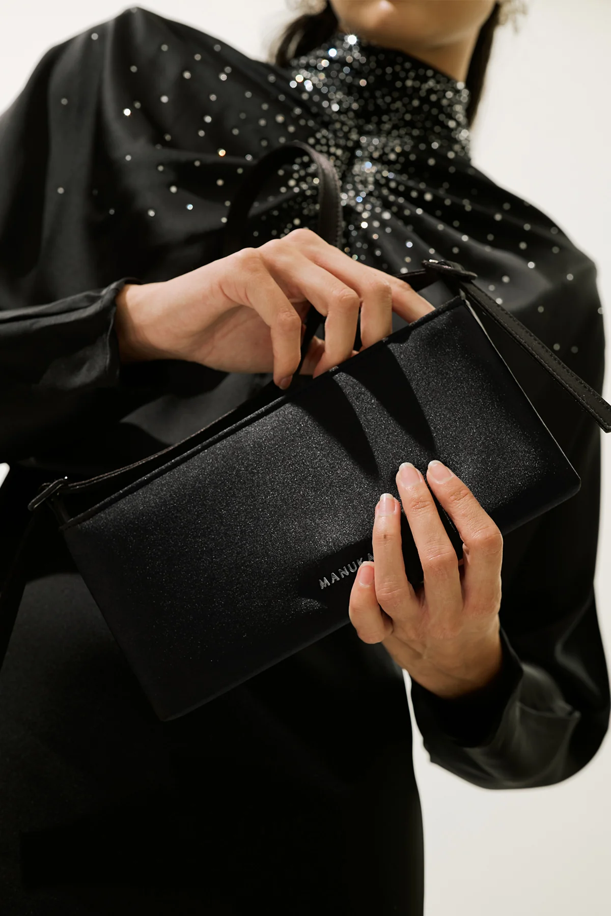 Mini Satin Baguette Bag Black - Image 2