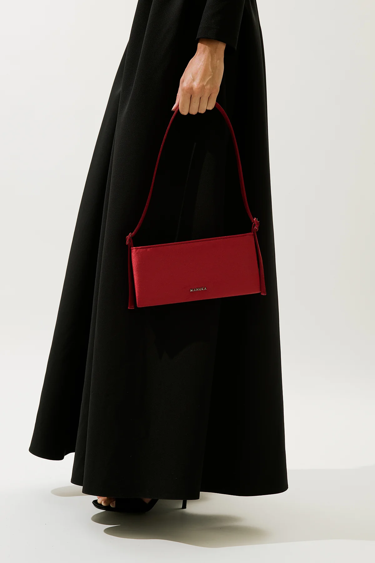 Mini Satin Baguette Bag Burgundy - Image 4